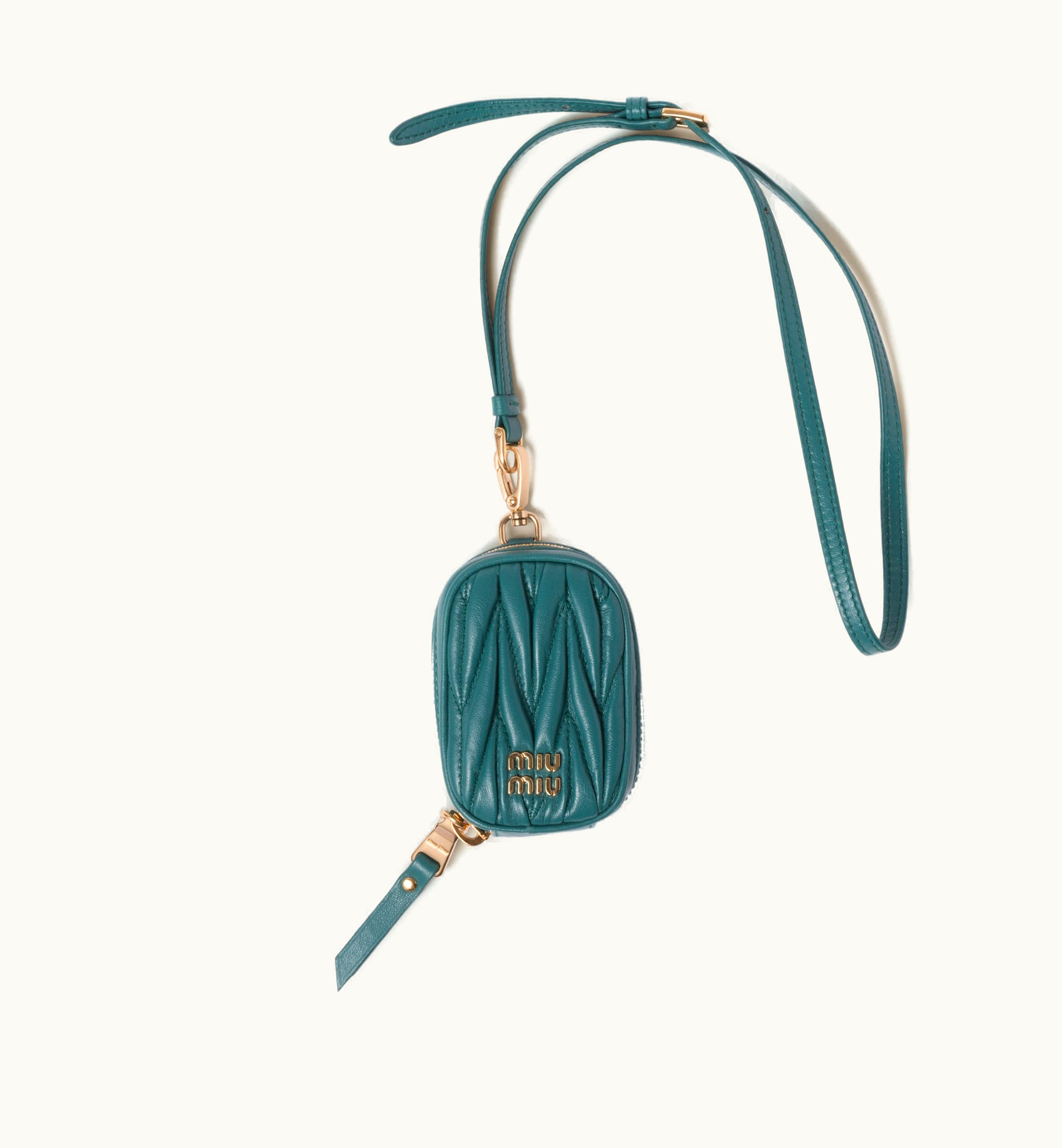 Miu Miu Miu Miu Matelassé Nappa Leather mini-pouch With Mirror Lagoon Blue