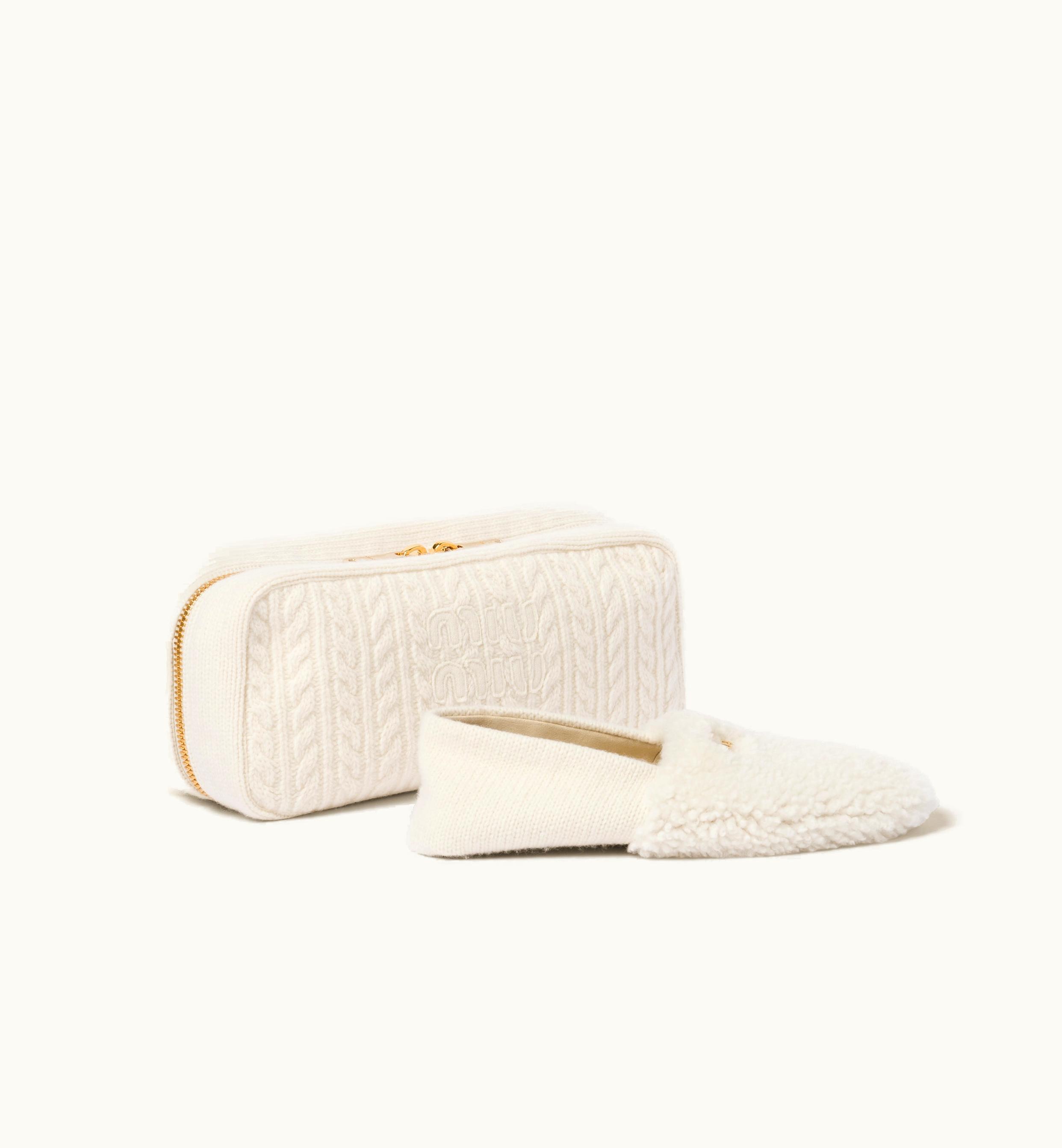 Miu Miu Miu Miu Wool, Cashmere And Shearling Slippers With Cashmere Case White