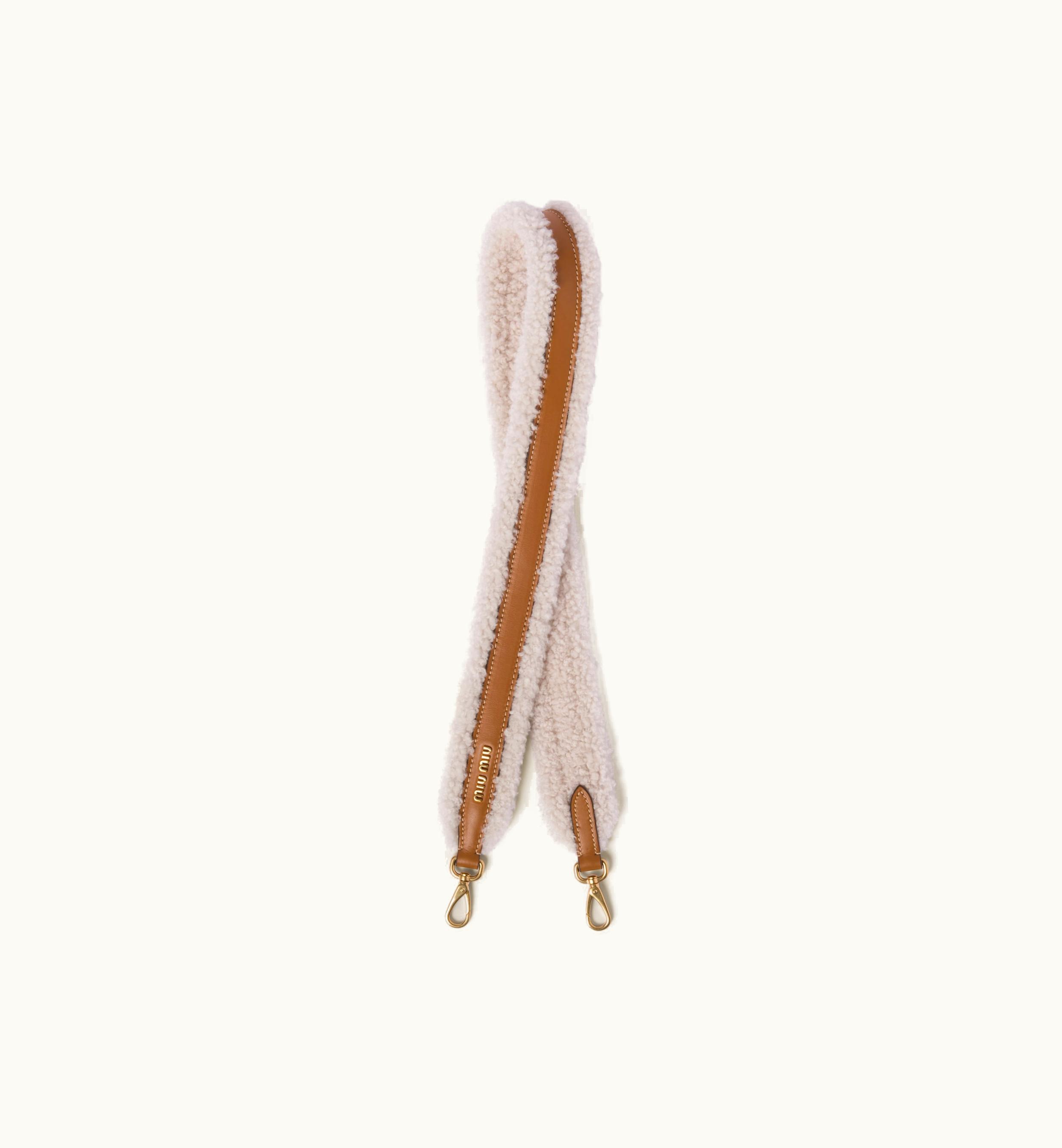 Miu Miu Miu Miu Shearling And Leather Shoulder Strap Caramel / Avory