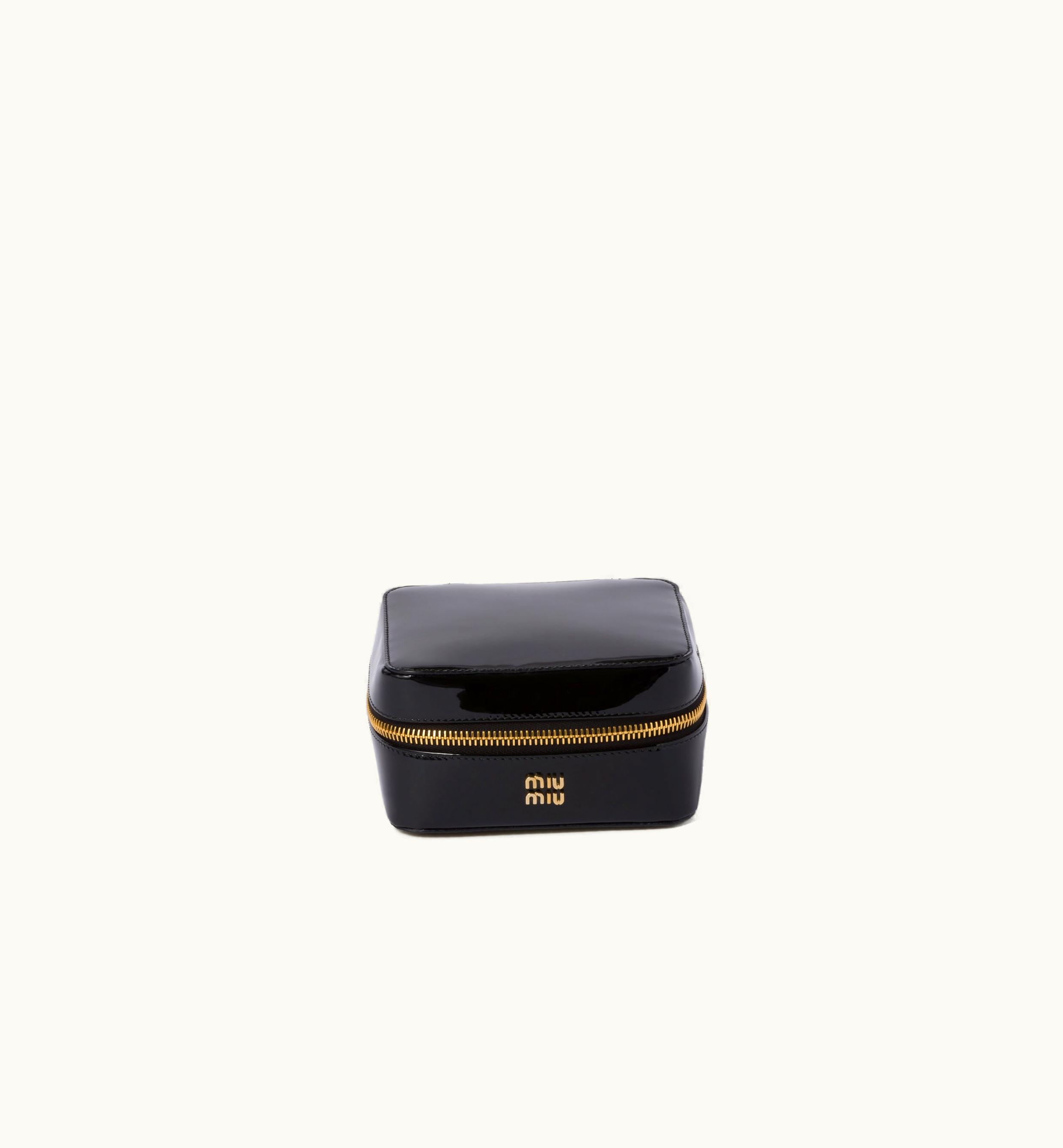 Miu Miu Miu Miu Leather And Patent Leather Jewelry Travel Case Black