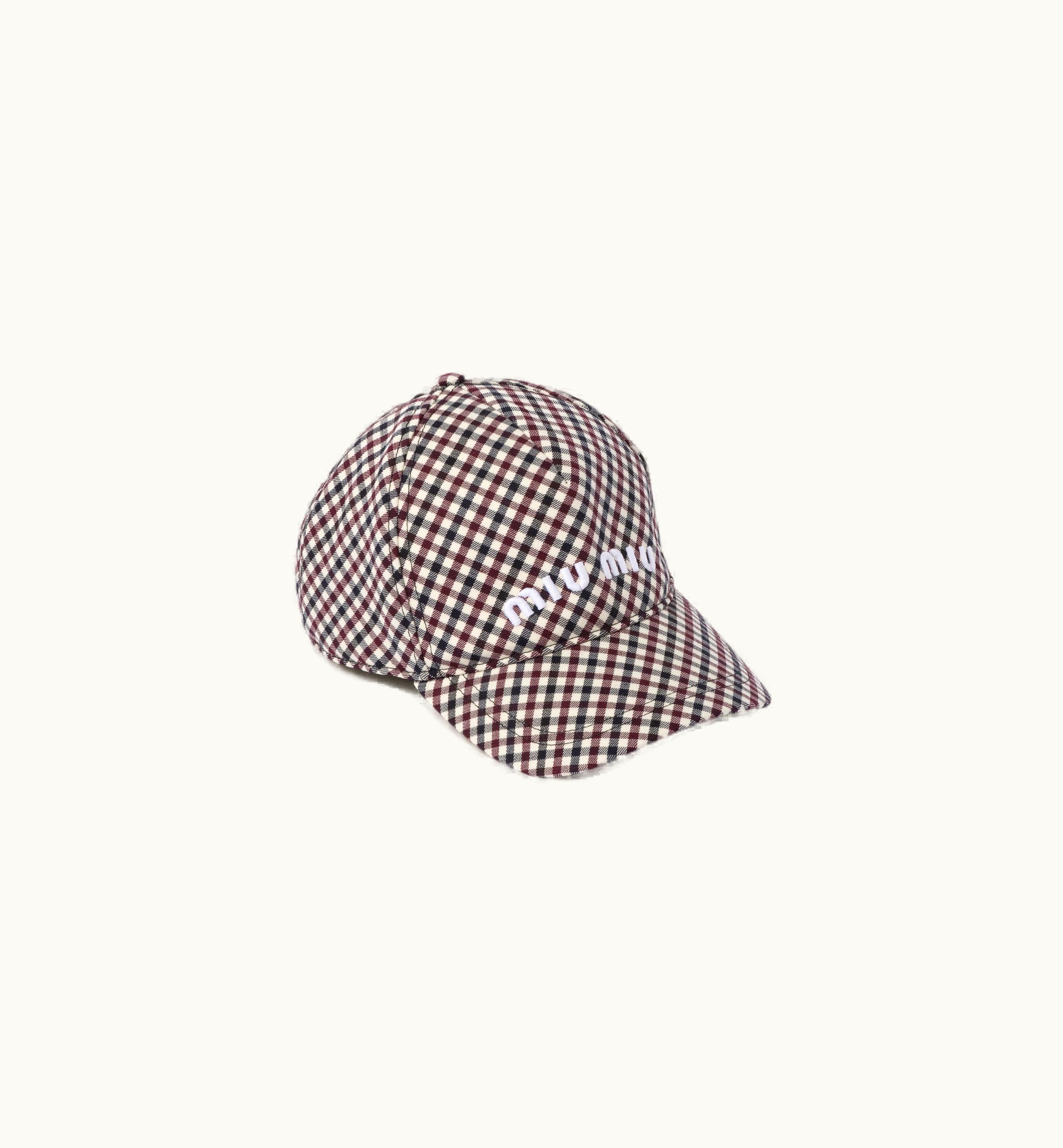 Miu Miu Miu Miu Gingham Check Wool Baseball Cap Burgundy