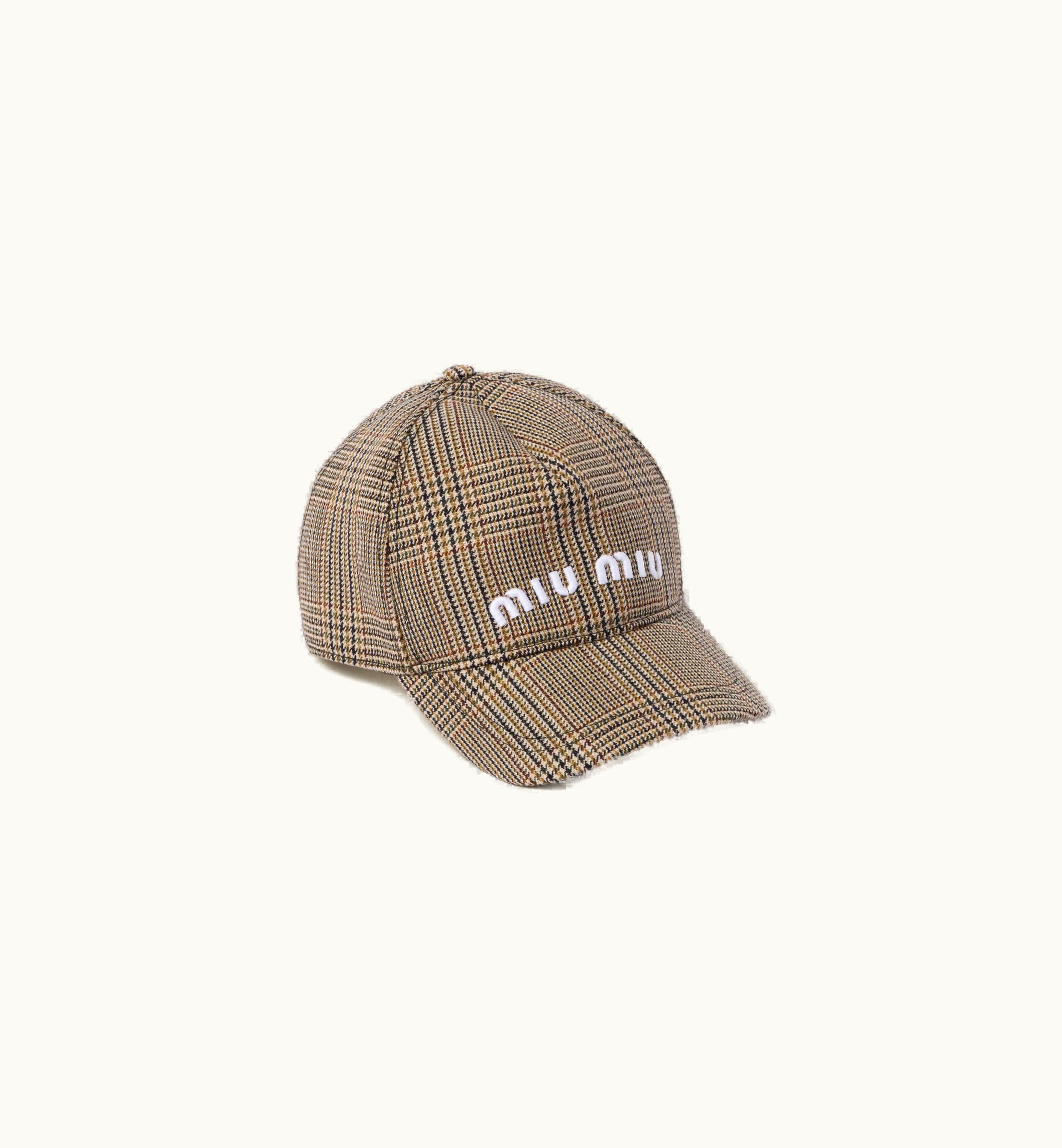 Miu Miu Miu Miu Prince Of Wales Checked Wool Baseball Cap Tobacco