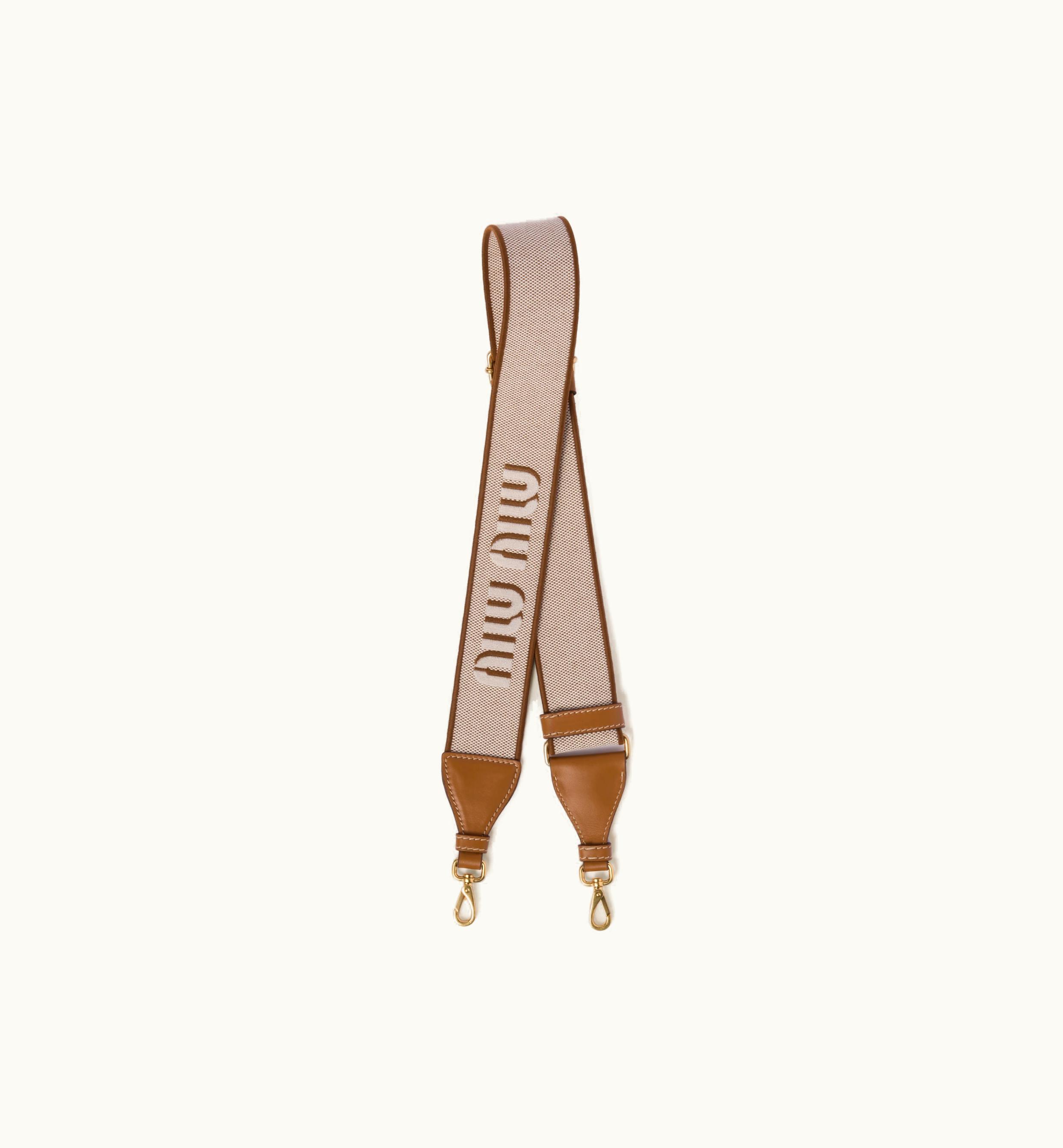 Miu Miu Miu Miu Linen Blend And Leather Shoulder Strap Caramel