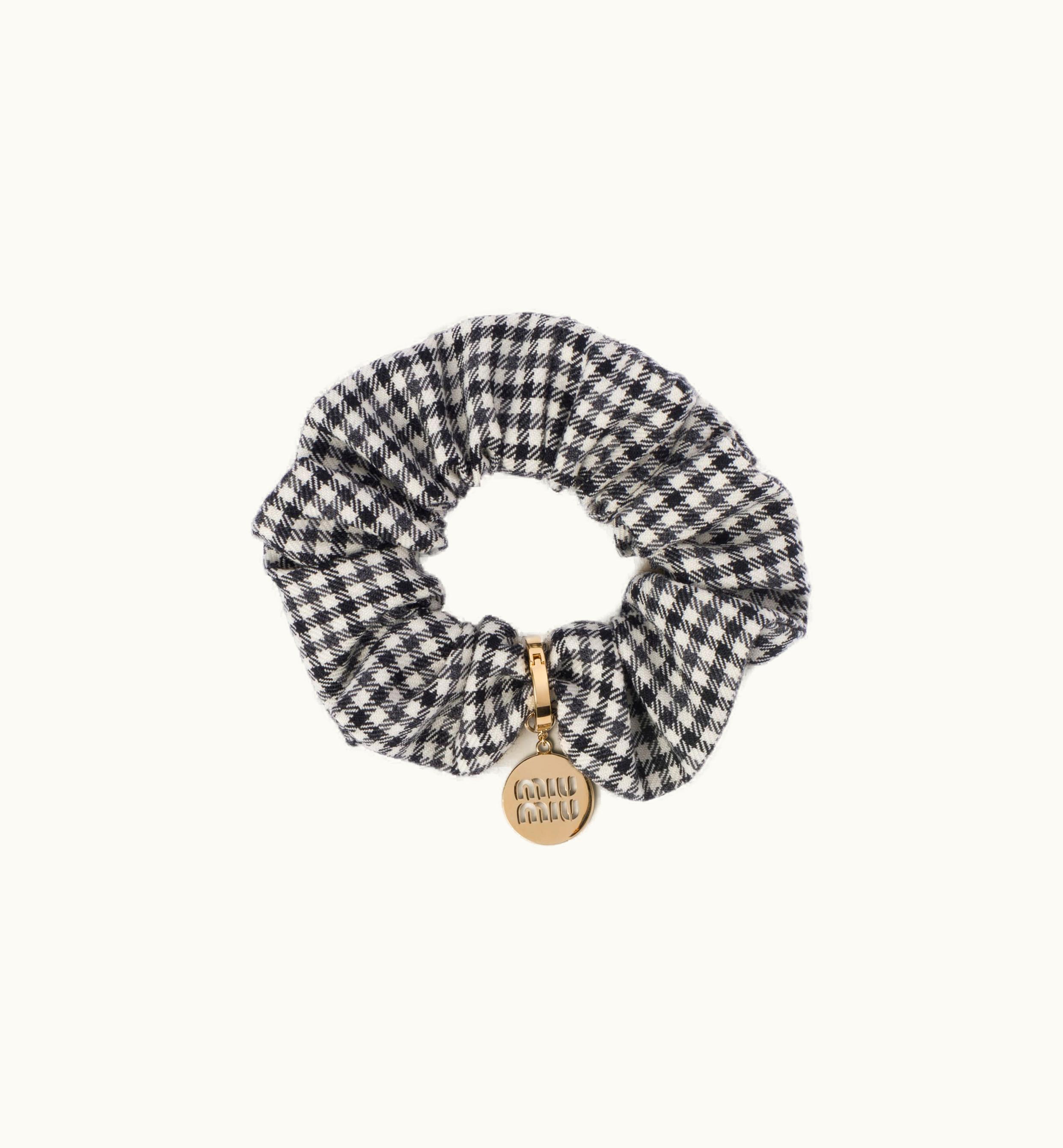 Miu Miu Miu Miu Gingham Check Wool Scrunchie Black / White