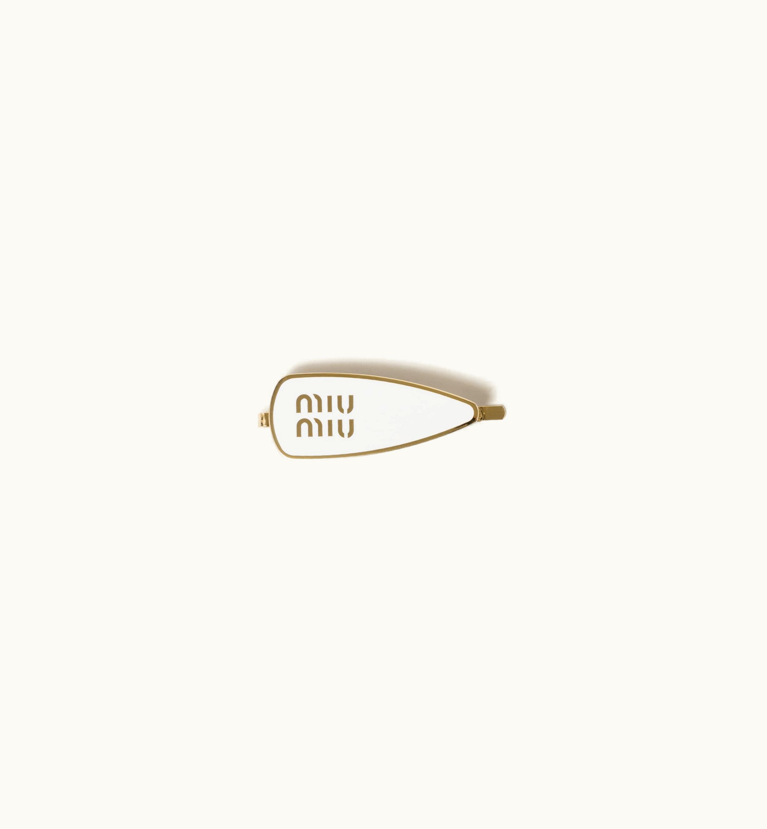 Miu Miu Miu Miu Enameled Metal Hair Clip White