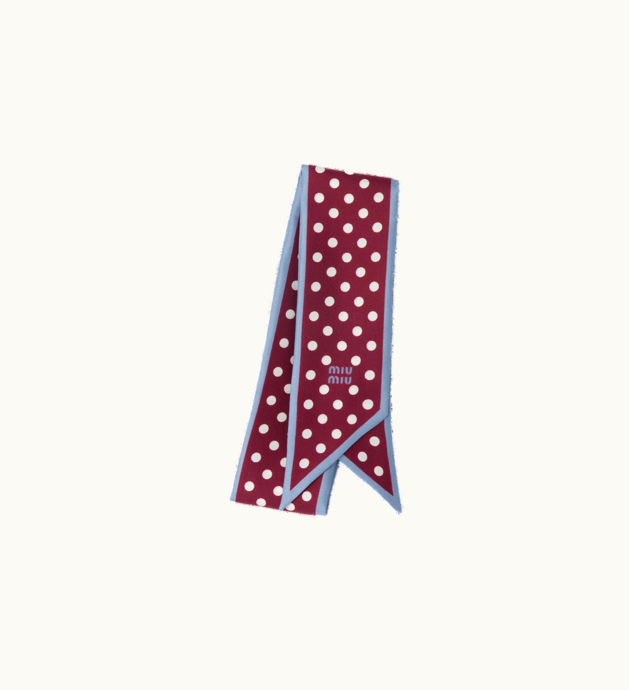 Miu Miu Miu Miu Polka-Dot Printed Silk Twill Scarf Amaranth Red / Cornflower