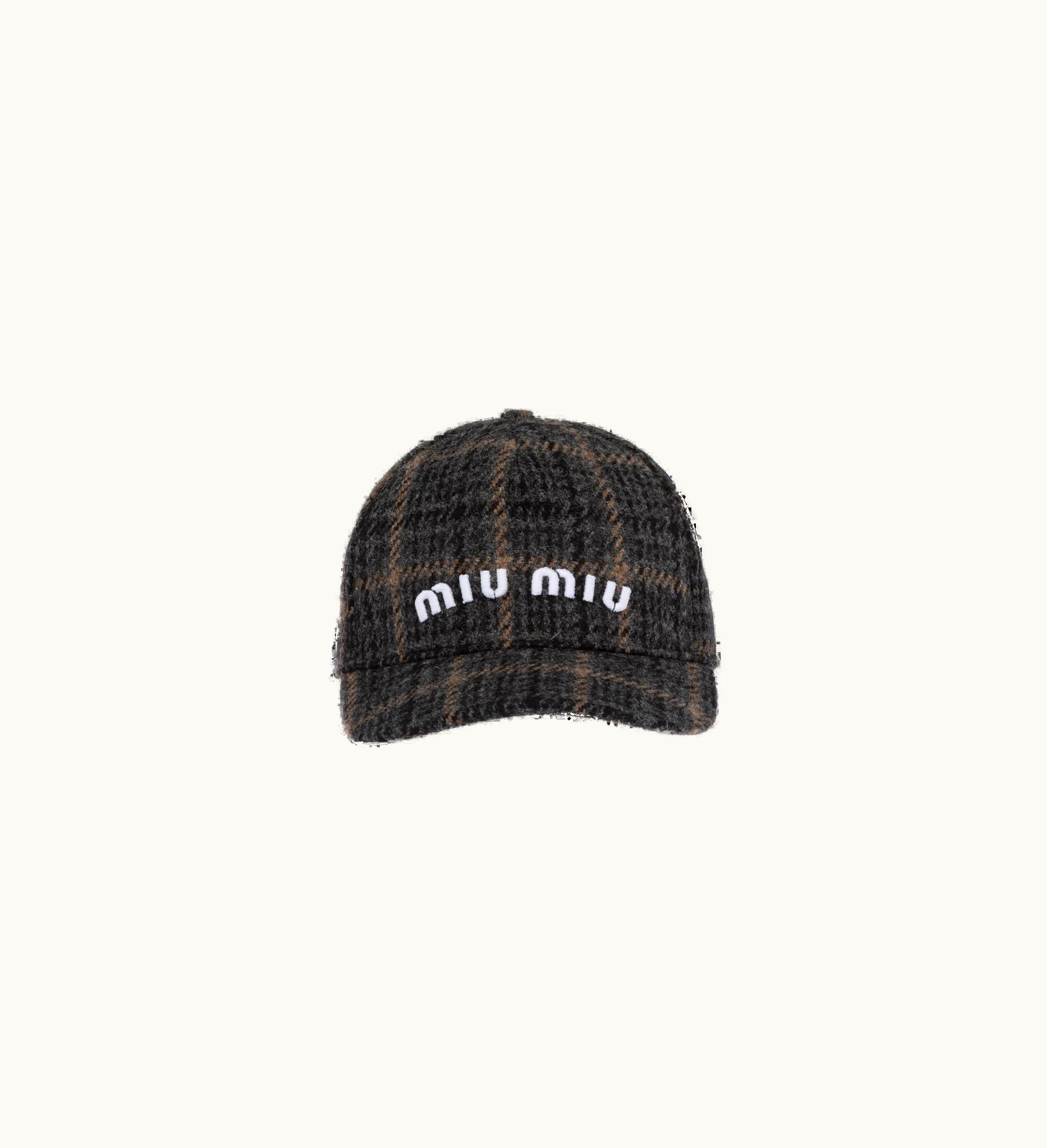 Miu Miu Miu Miu Plaid Shetland Wool Baseball Cap Ebony