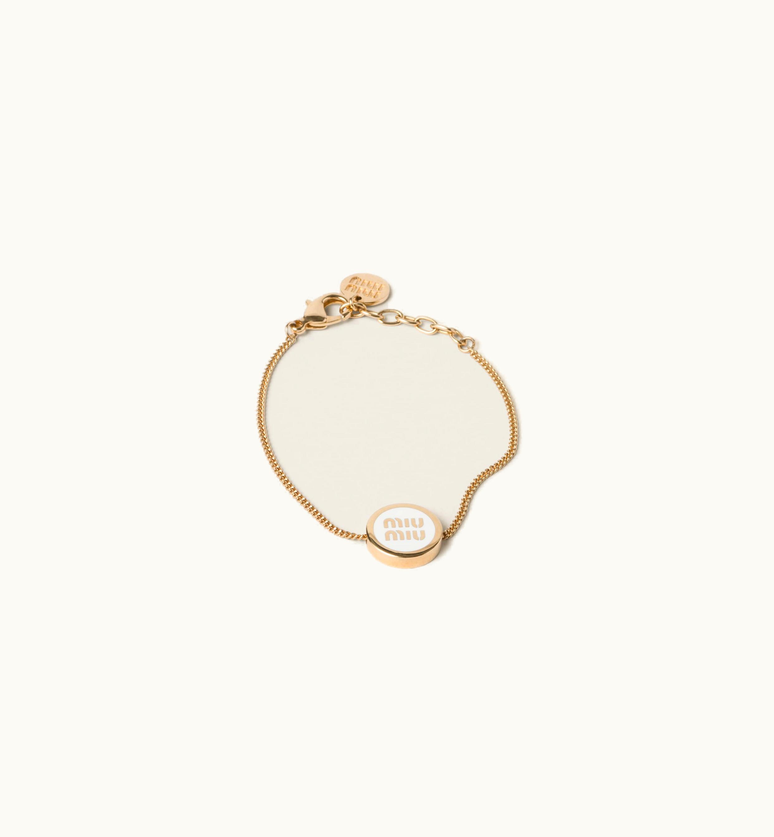 Miu Miu Miu Miu Logo Enameled Metal Bracelet White