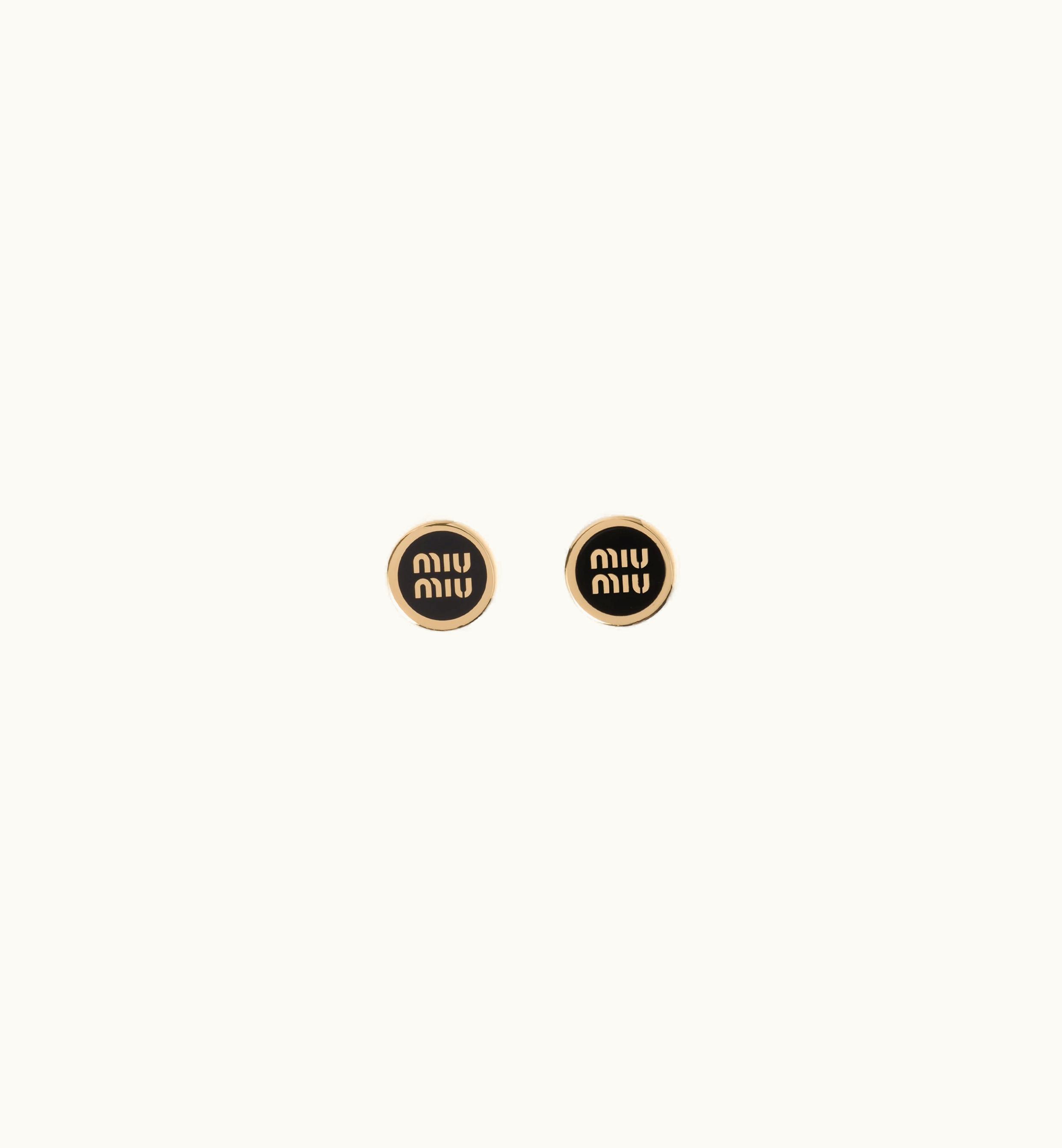 Miu Miu Miu Miu Logo Enameled Metal Earrings Black