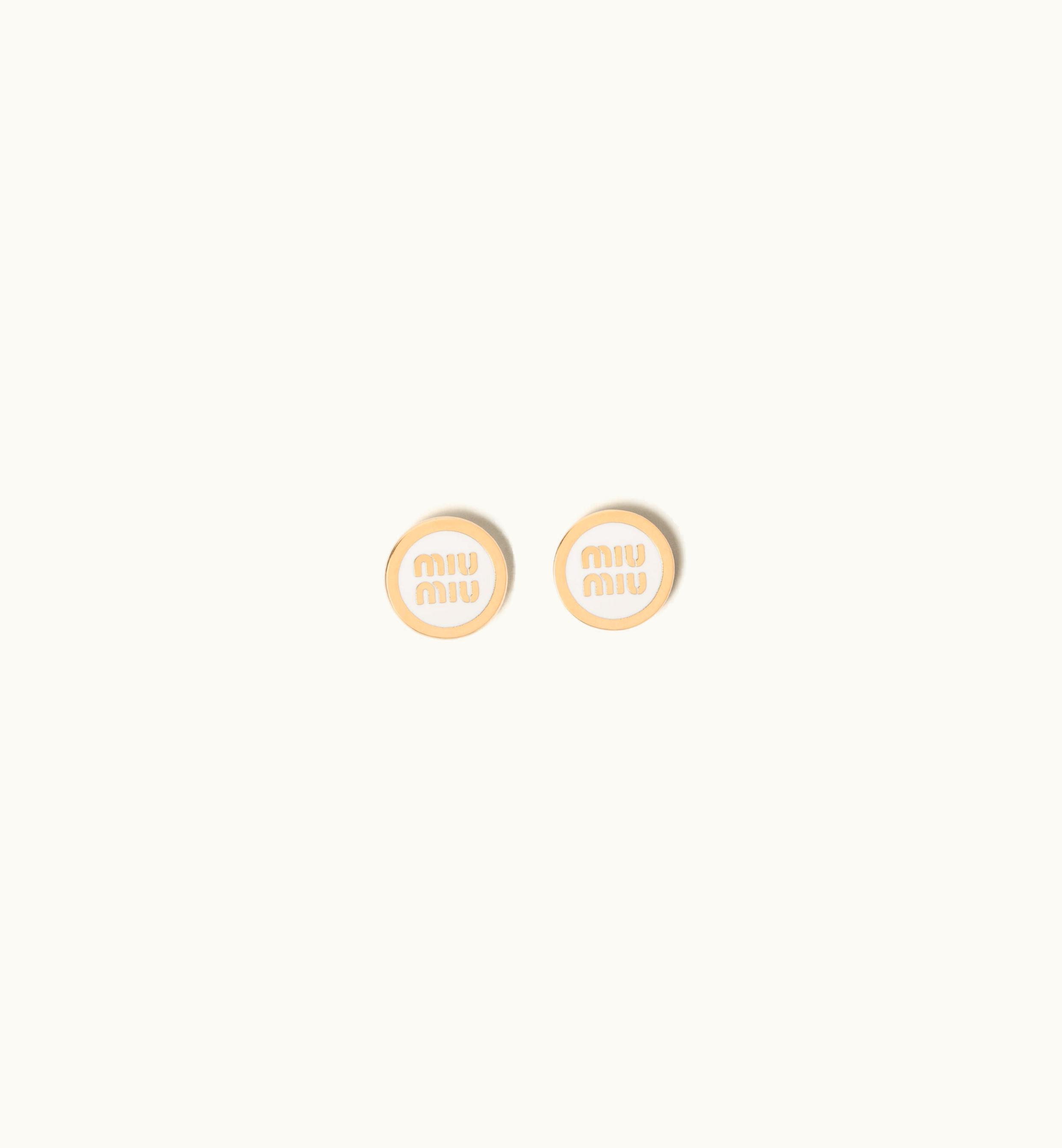 Miu Miu Miu Miu Lettering Logo Metal Enameled Earrings White