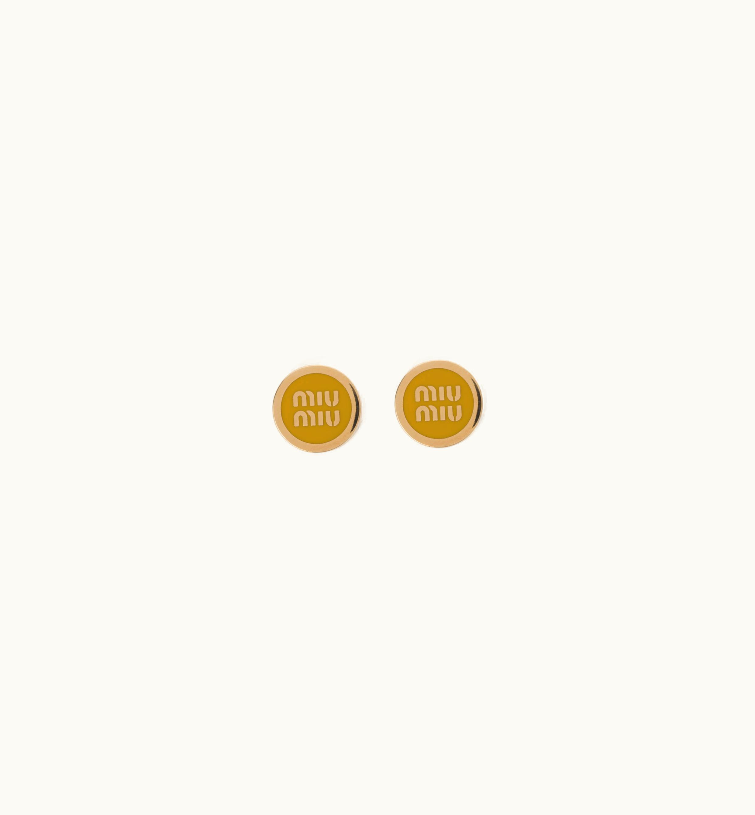 Miu Miu Miu Miu Lettering Logo Metal Enameled Earrings Yellow