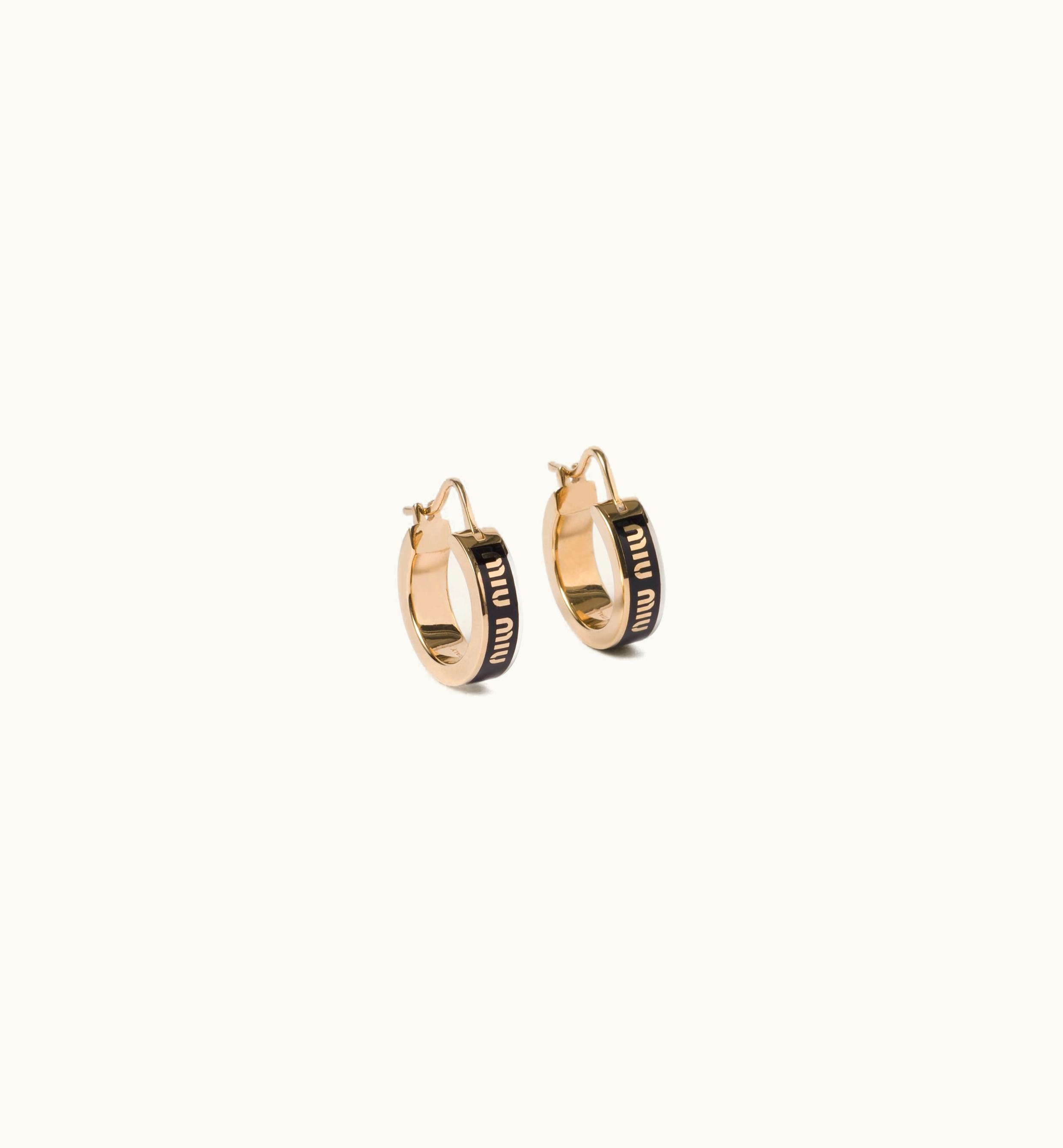 Miu Miu Miu Miu Circle Logo Enameled Metal Earrings Black