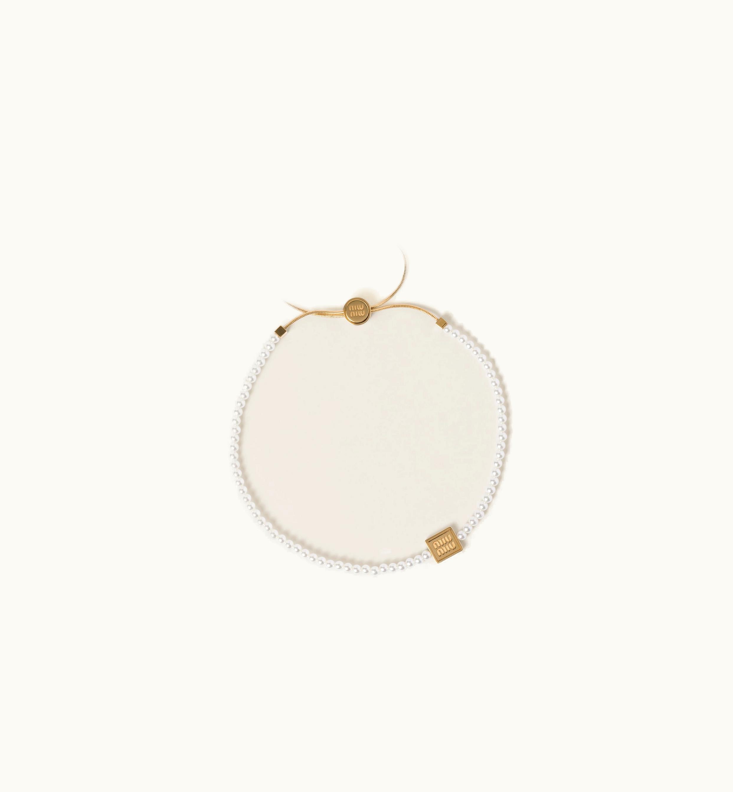 Miu Miu Miu Miu Classic Logo Metal Choker Necklace Gold / Cream