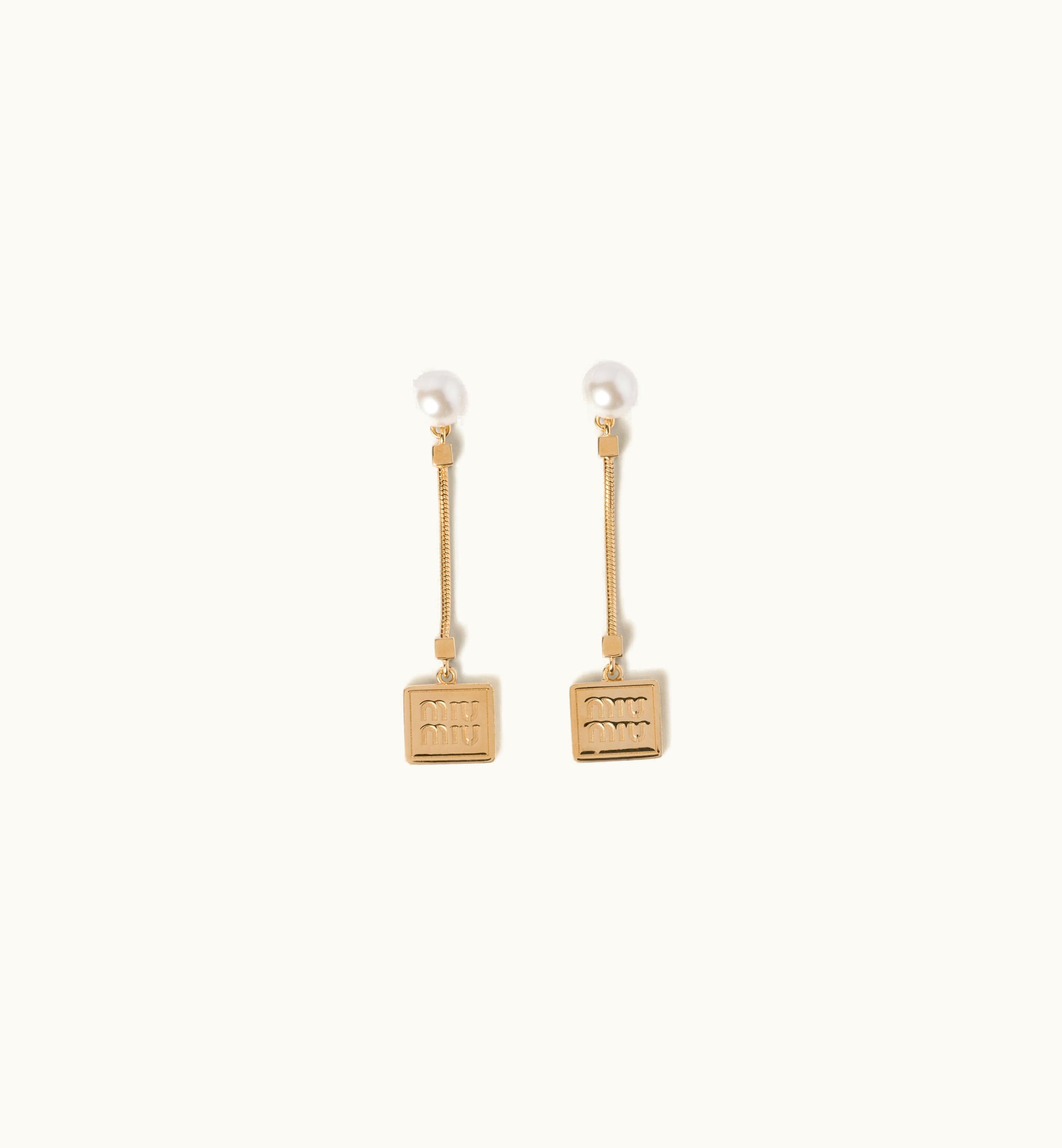 Miu Miu Metal Earrings With Artificial Pearls Gold / Cream