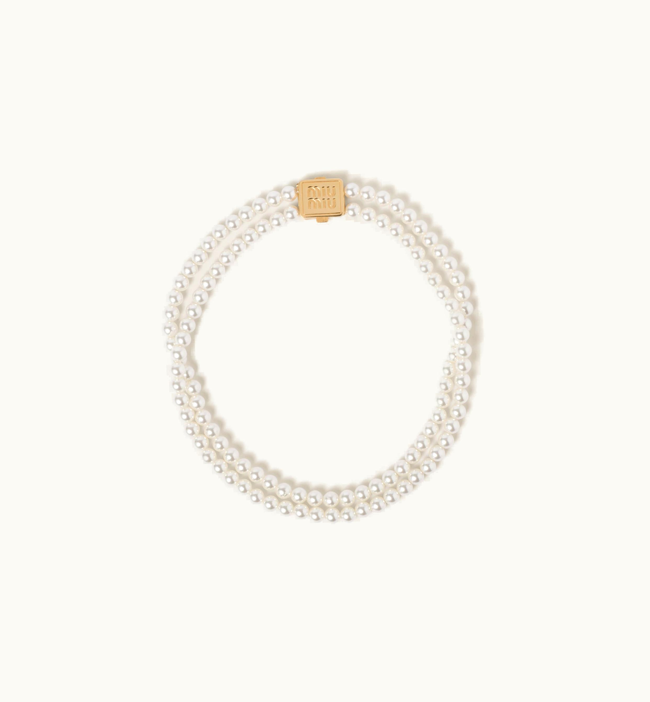 Miu Miu Miu Miu Luxe Pearl Embellished Metal Choker Gold