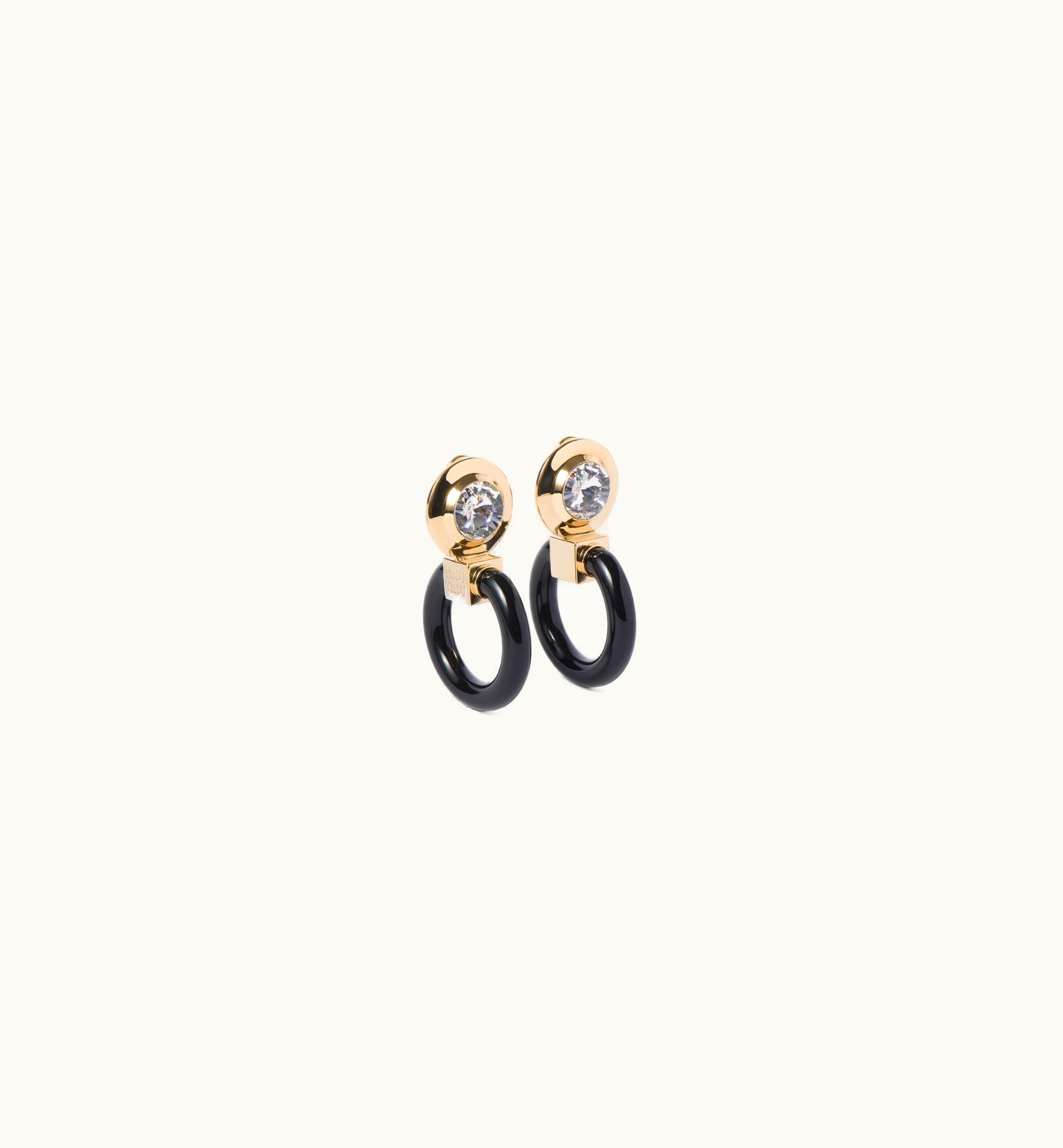 Miu Miu Miu Miu Logo Plexiglas And Metal Earrings Gold / Black / Crystal