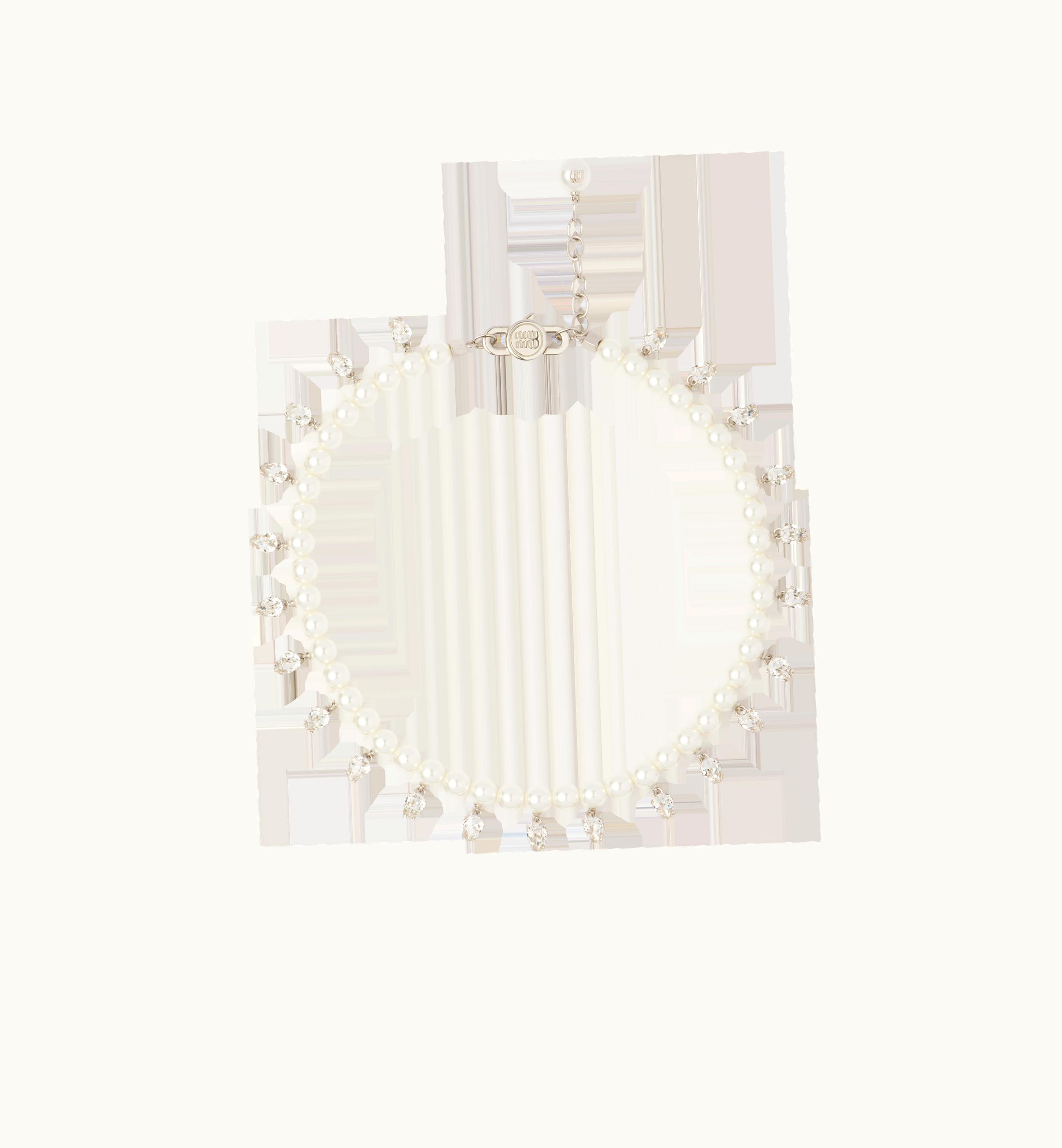 Miu Miu Miu Miu Pearl And Crystal Necklace Cream / Crystal