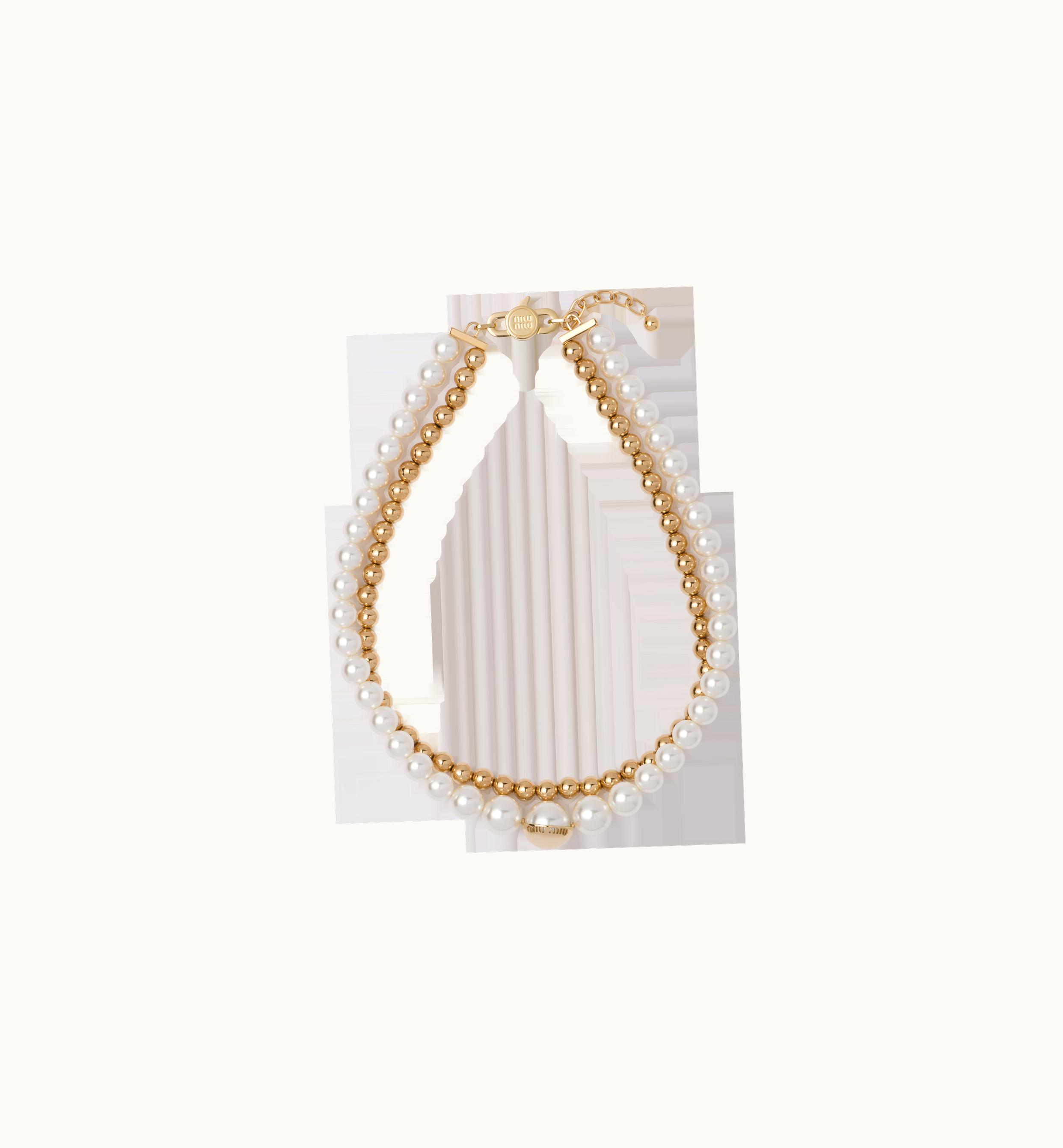 Miu Miu Miu Miu Reimagined Pearl and Metal Necklace Gold