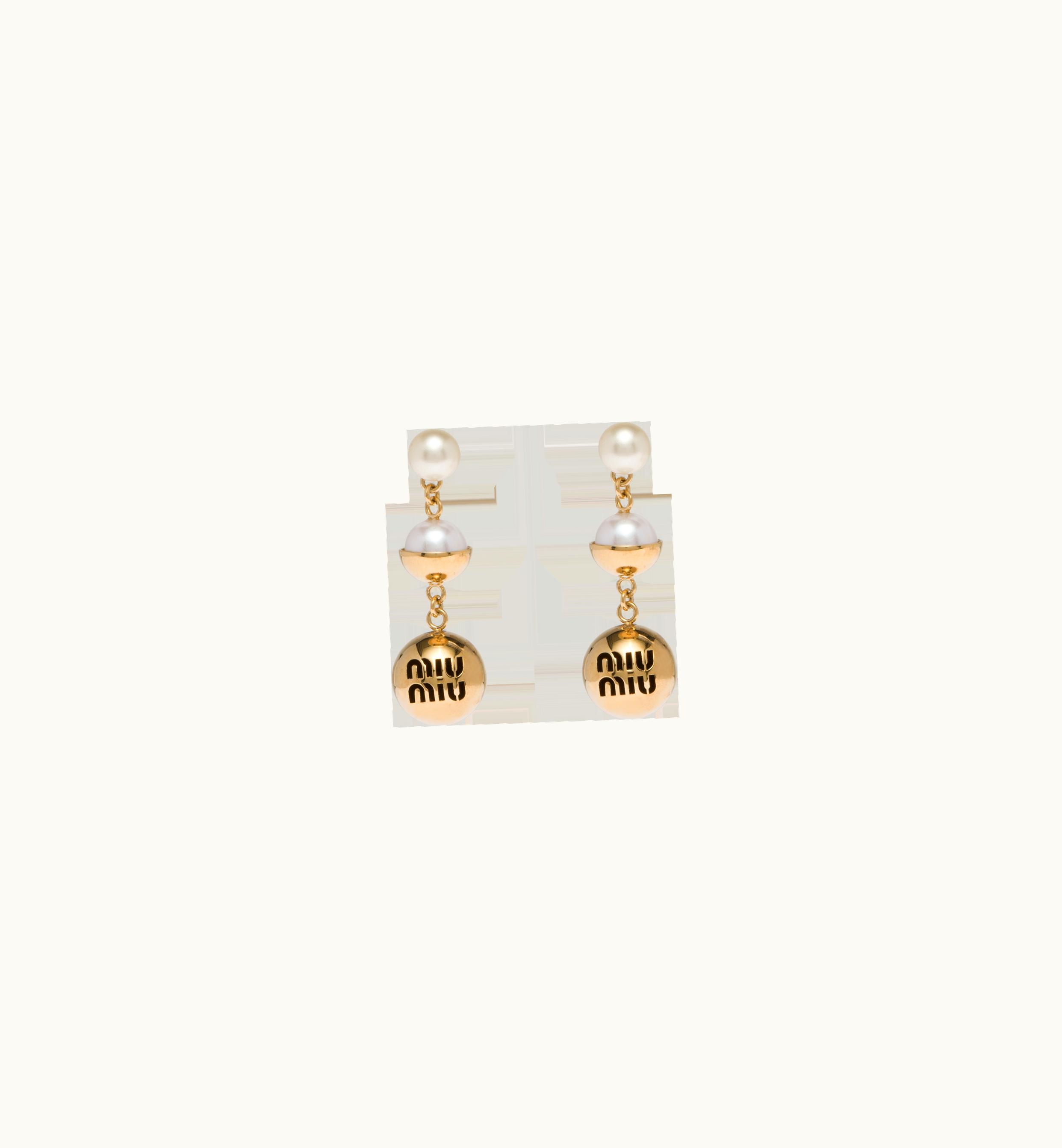 Miu Miu Miu Miu Pearl And Metal Earrings Gold / Cream