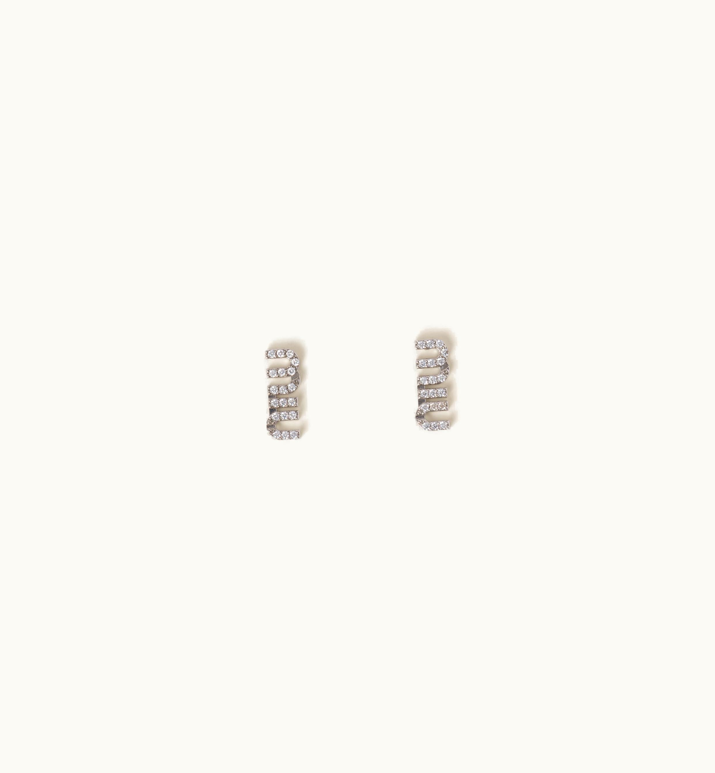 Miu Miu Miu Miu Crystal Logo Metal Earrings Steel