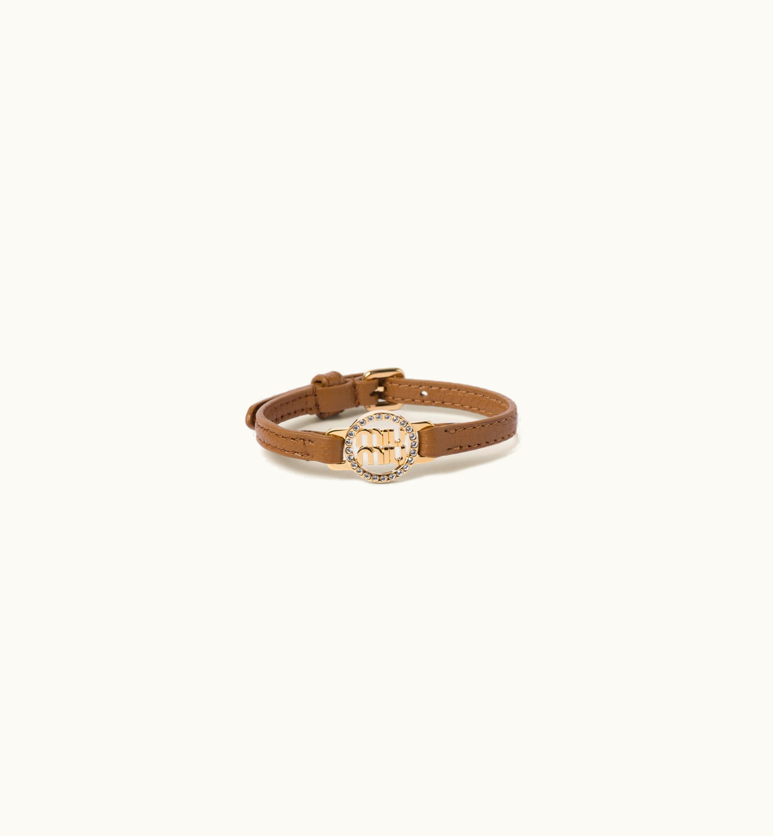 Miu Miu Miu Miu Madras Leather Bracelet Caramel