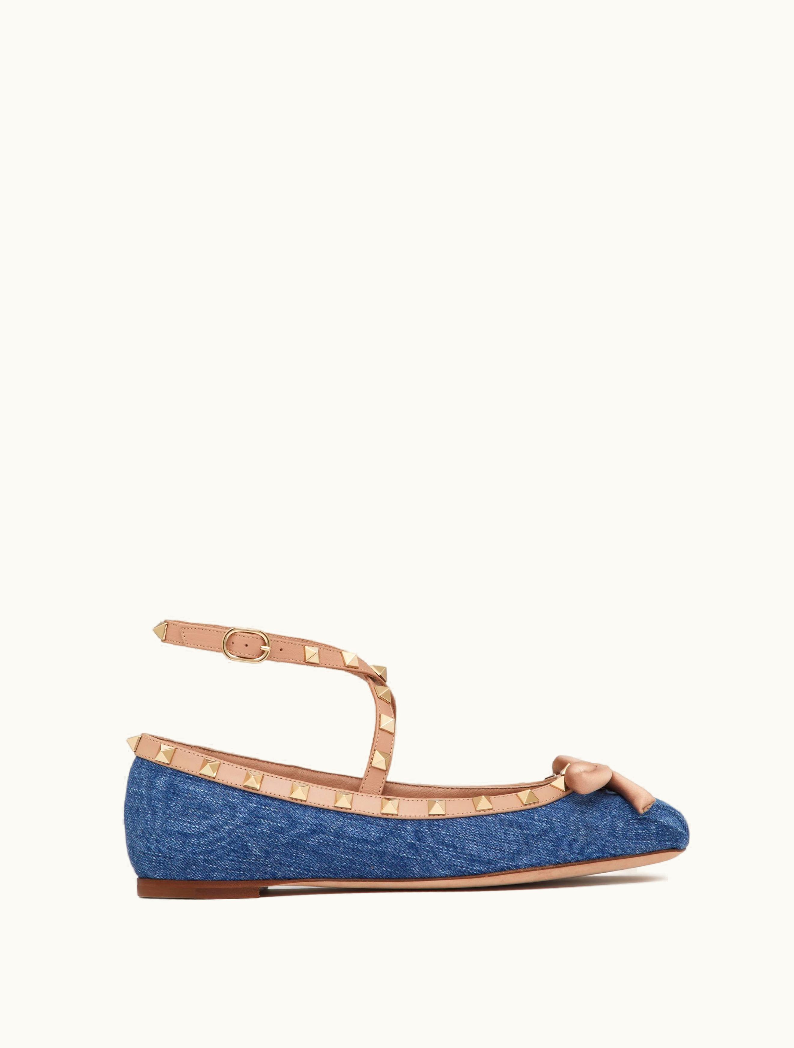 Valentino Valentino Rockstud Denim Ballerinas For Woman In Rose Cannelle