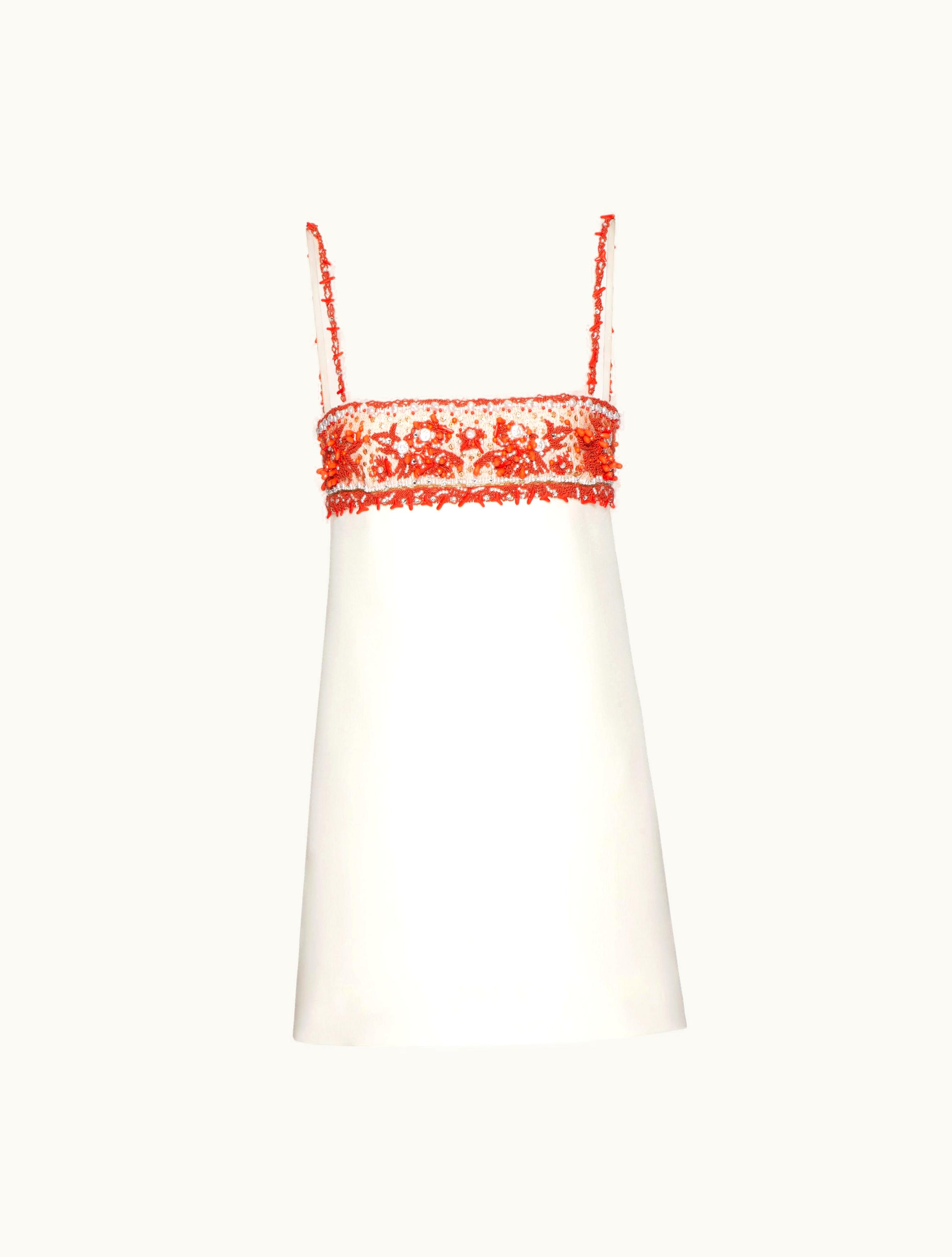 Valentino Valentino Embroidered Crepe Couture Short Dress For Woman In Ivory / Coral