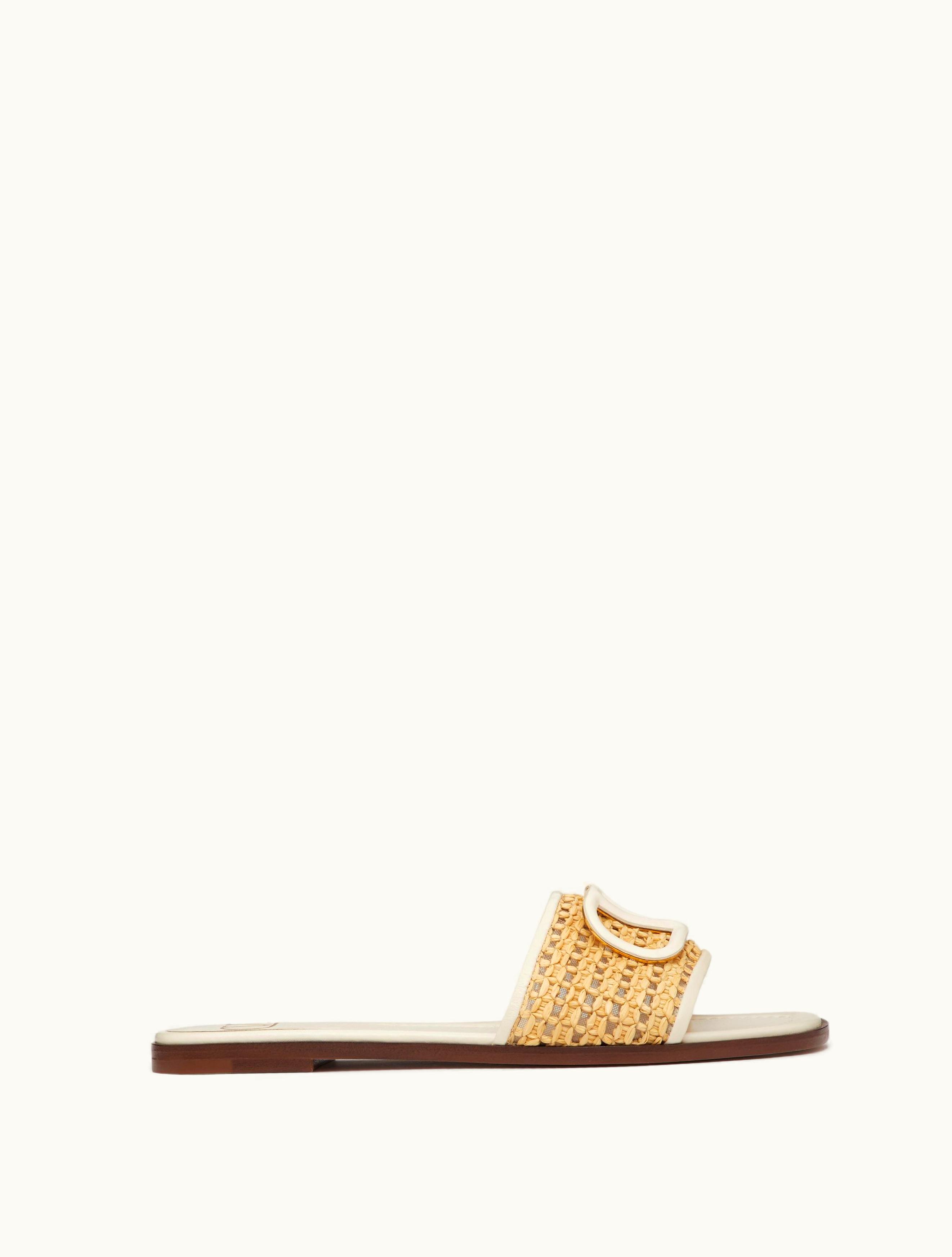 Valentino Valentino Vlogo Signature Woven Raffia Slide Sandal 80mm For Woman In Natural / Ivory