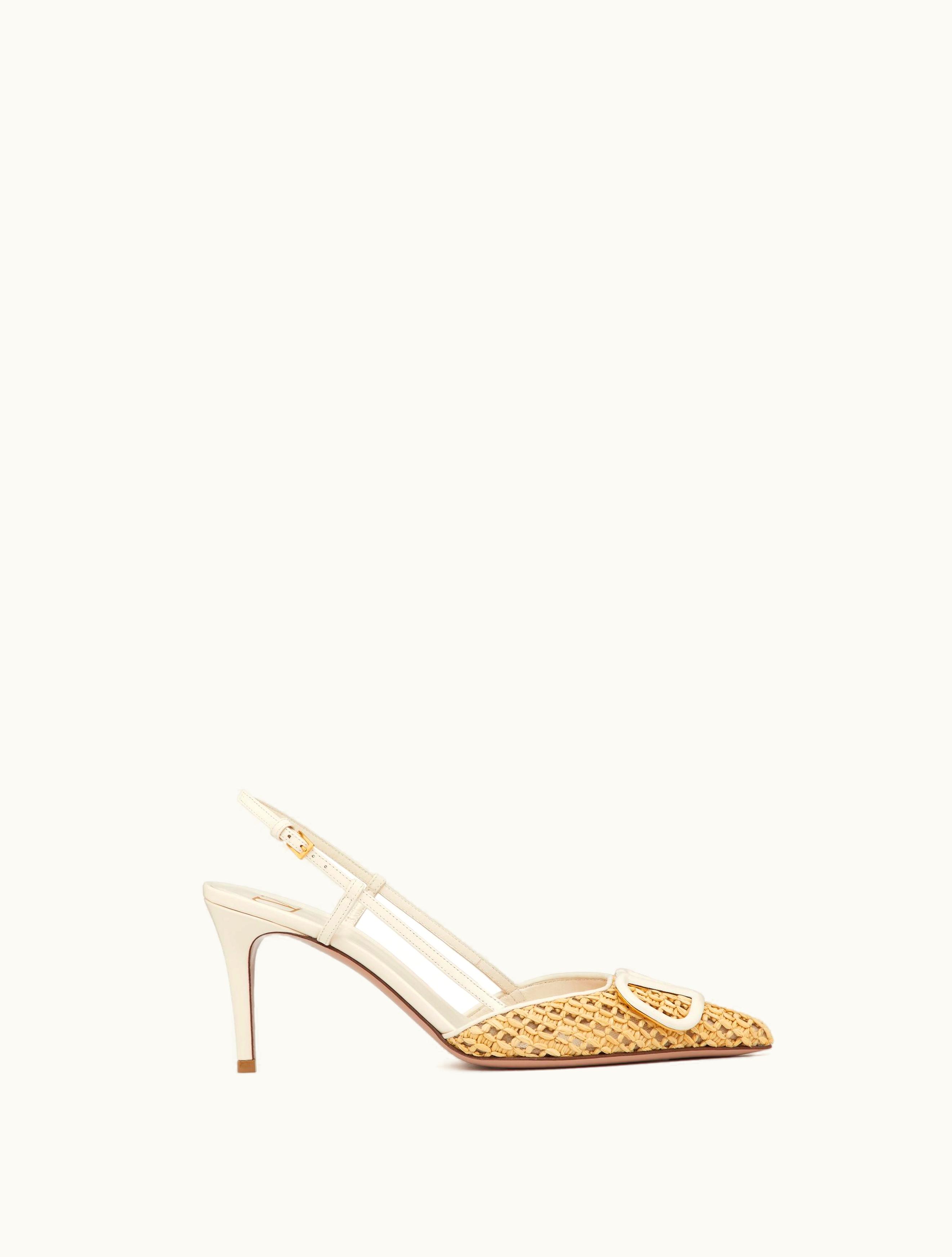 Valentino Valentino Vlogo Signature Woven Raffia Slingback Pump 80mm For Woman In Natural / Ivory
