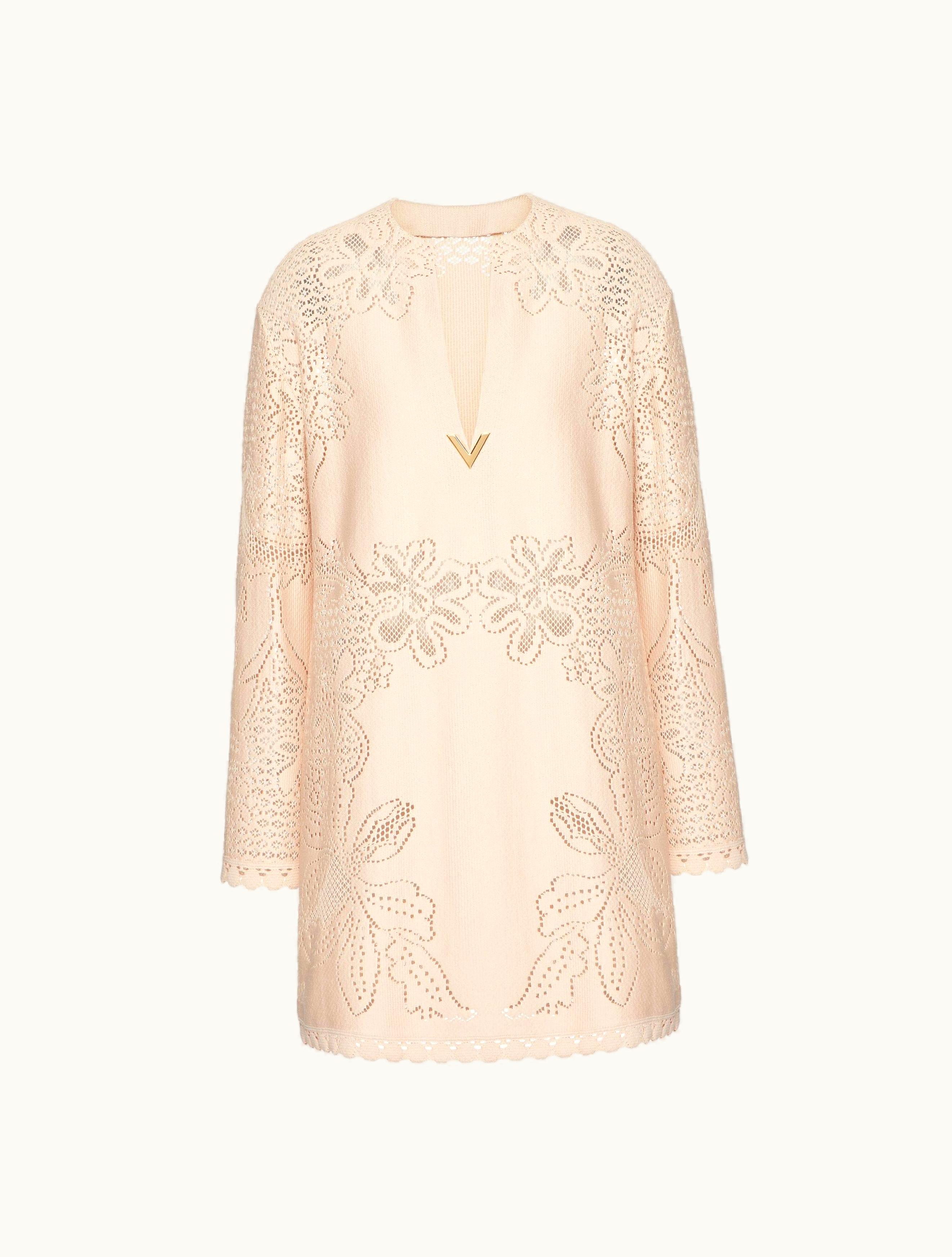 Valentino Dress In Valentino Cotton Guipure Jardin Plat For Woman In Poudre