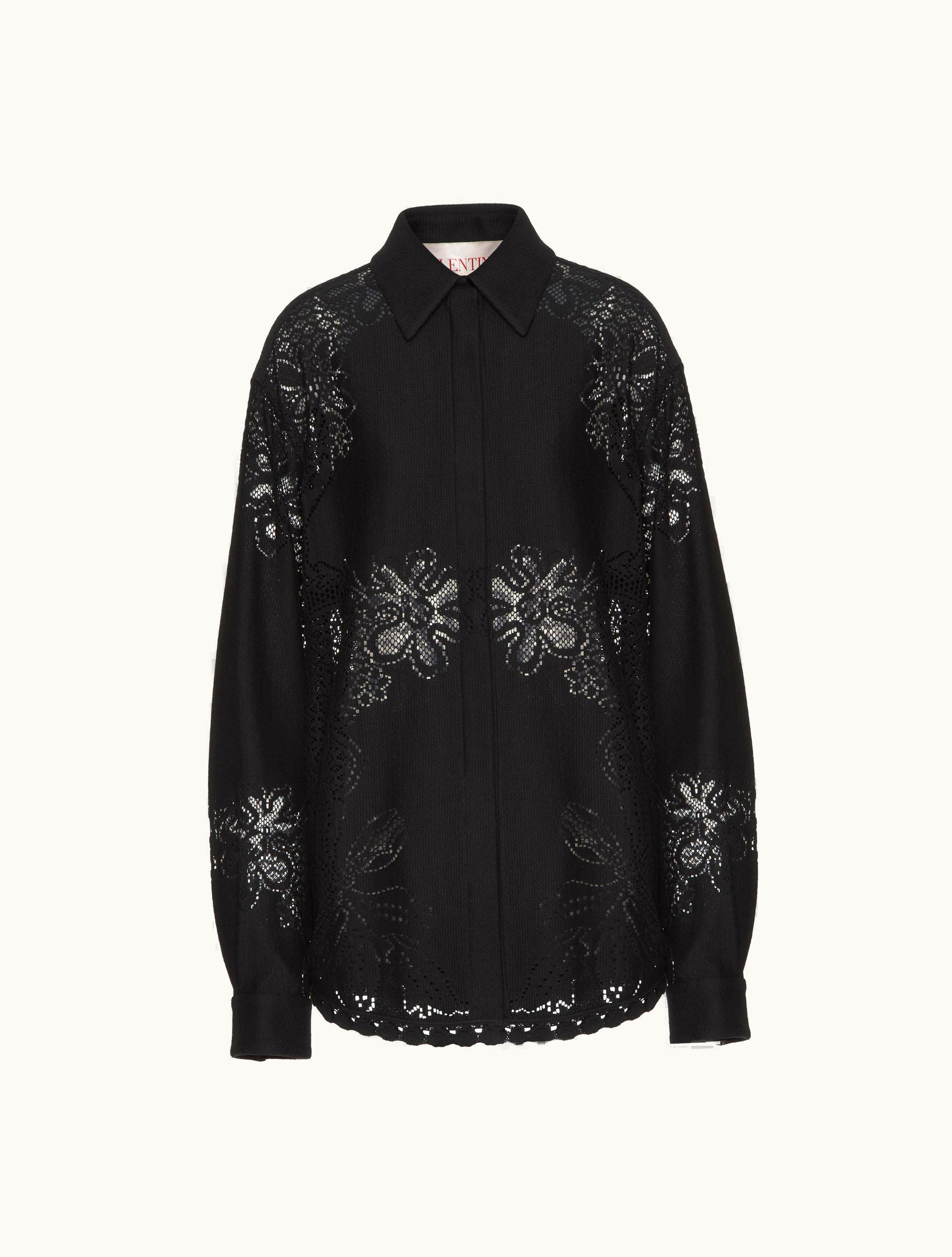 Valentino Overshirt In Valentino Cotton Guipure Jardin Plat For Woman In Black