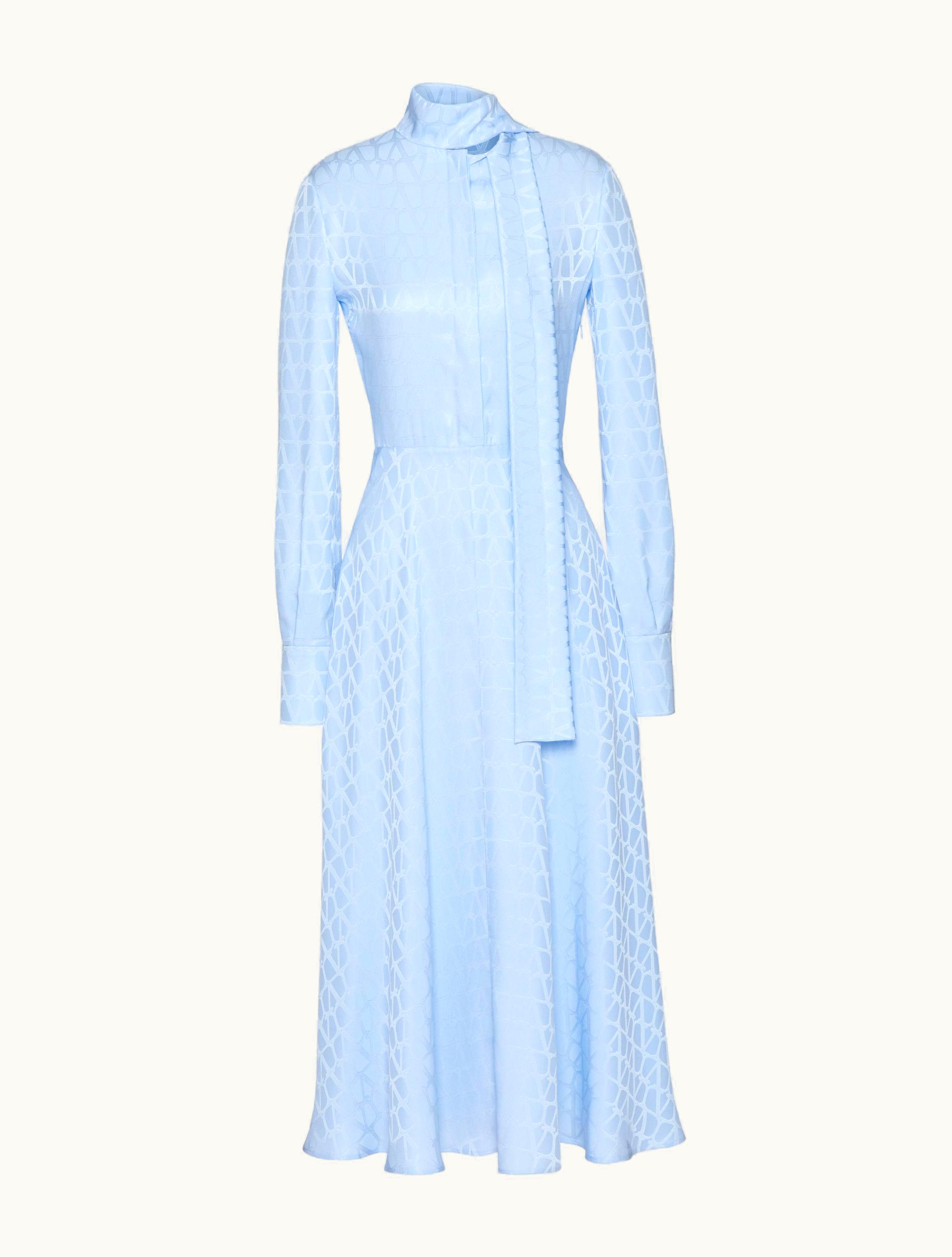 Valentino Valentino Toile Iconographe Midi Dress In Silk Jacquard For Woman In Iris Liliac