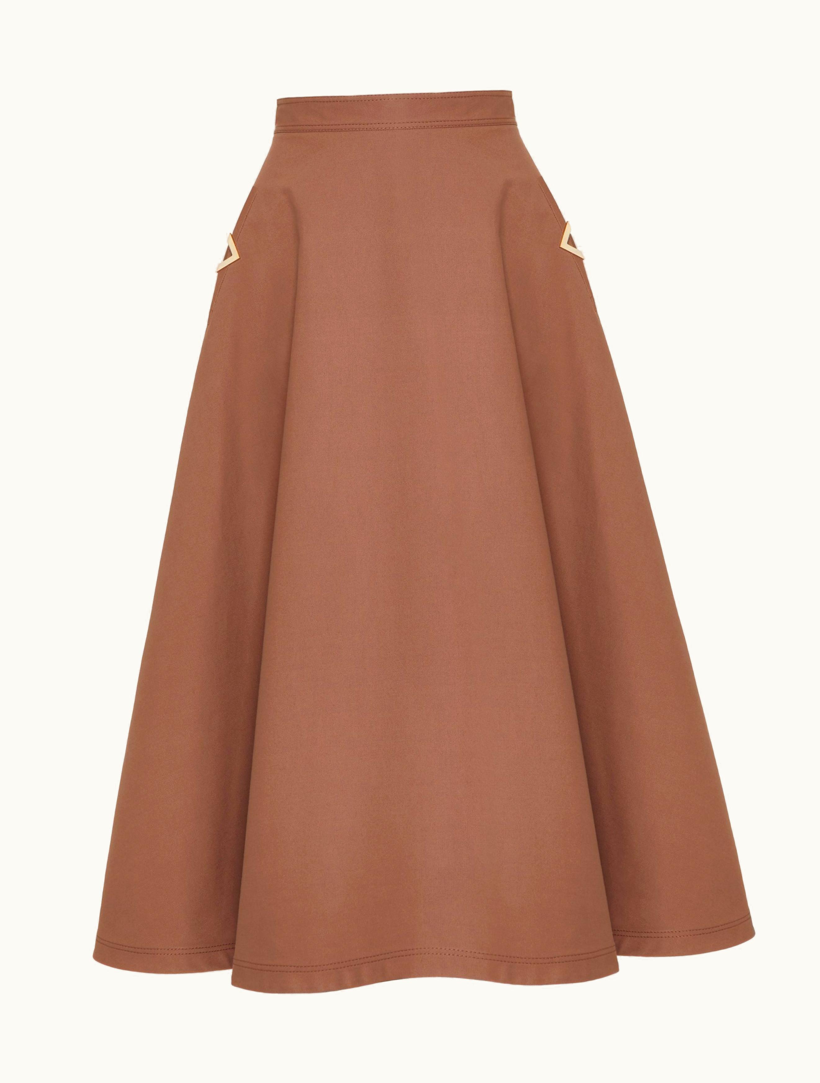 Valentino Valentino Stretch Cotton Canvas Midi Skirt For Woman In Clay