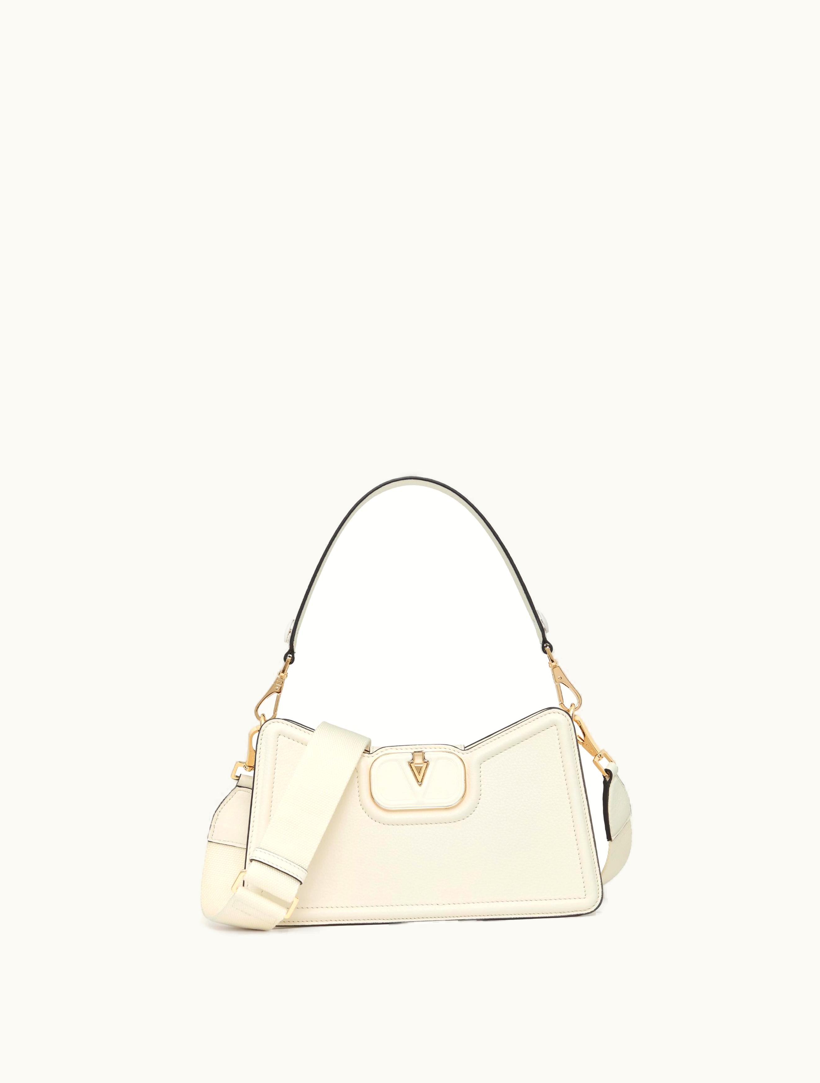 Valentino Valentino Vlogo Leather Shoulder Bag In Grainy Calfskin For Woman In Ivory