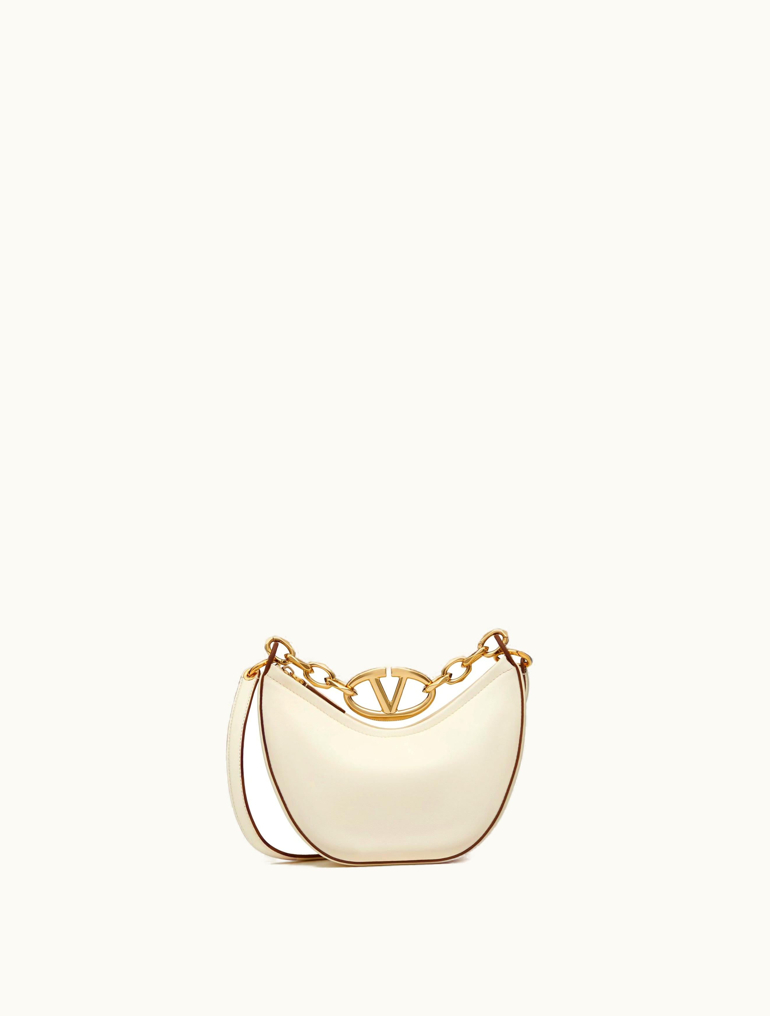 Valentino Valentino Mini Vlogo Moon Hobo Bag In Nappa Leather With Chain For Woman In Ivory