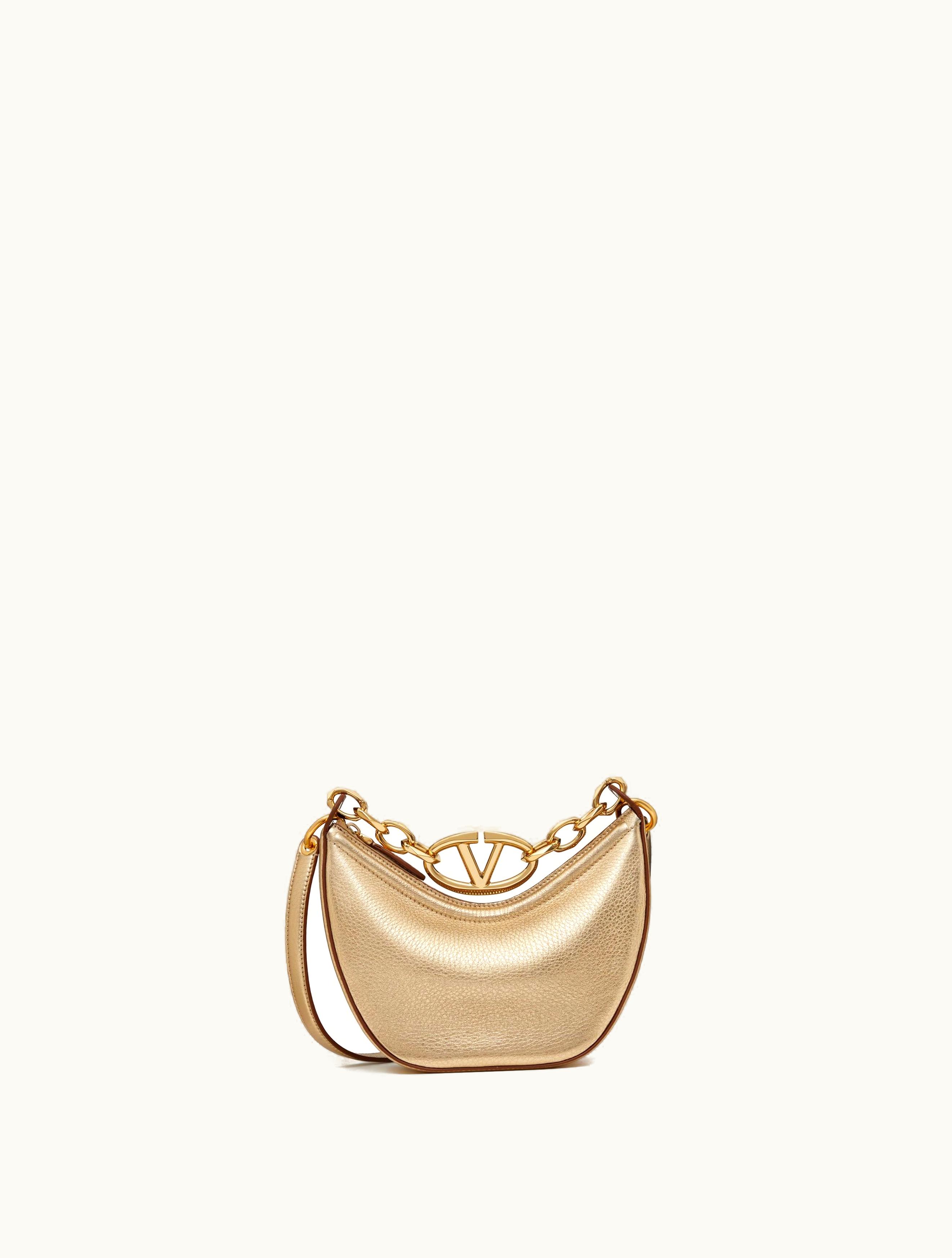 Valentino Valentino Mini Vlogo Moon Hobo Bag In Metallic Calfskin With Chain For Woman In Gold