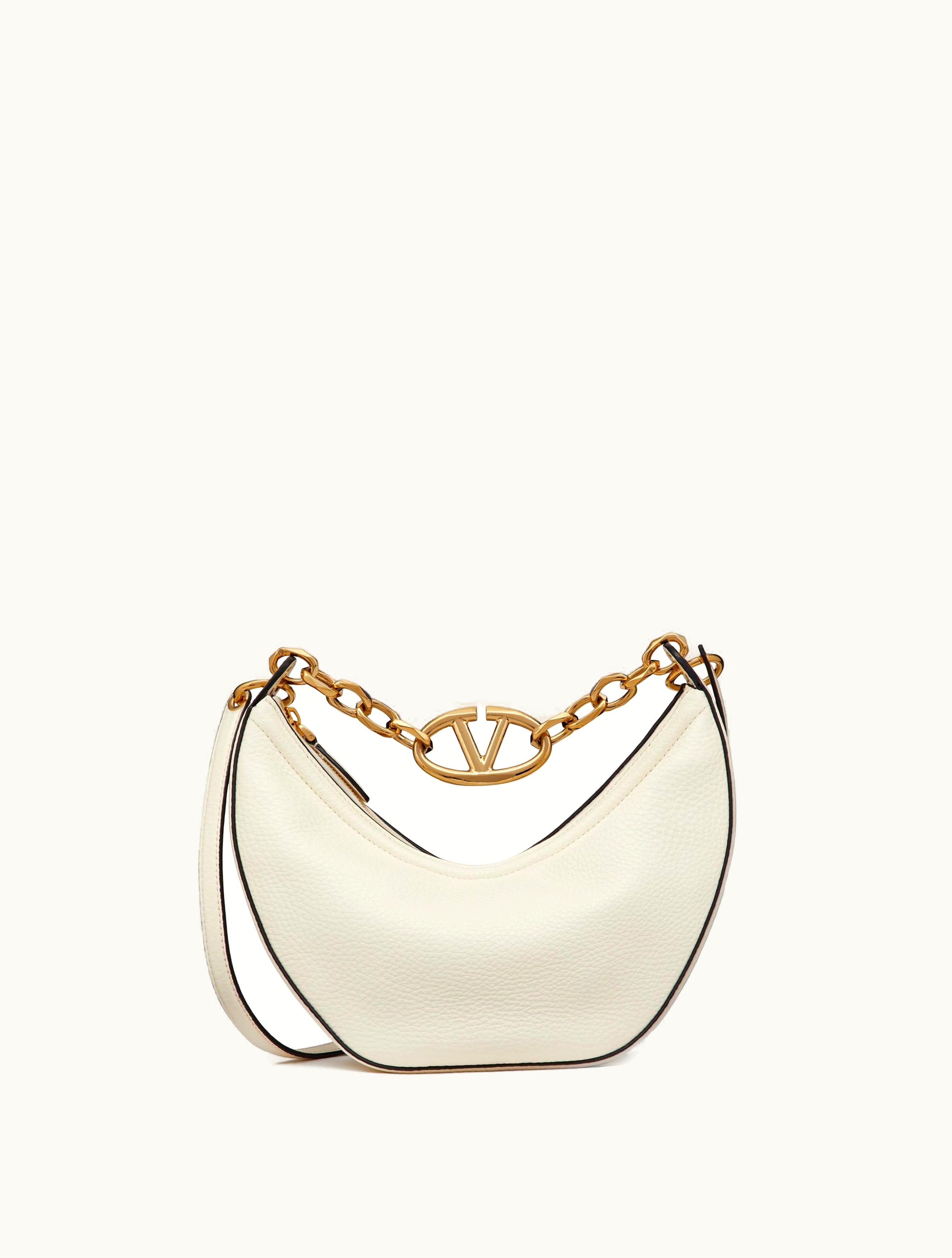 Valentino Valentino Small Vlogo Moon Hobo Bag In Grainy Calfskin With Chain For Woman In Black