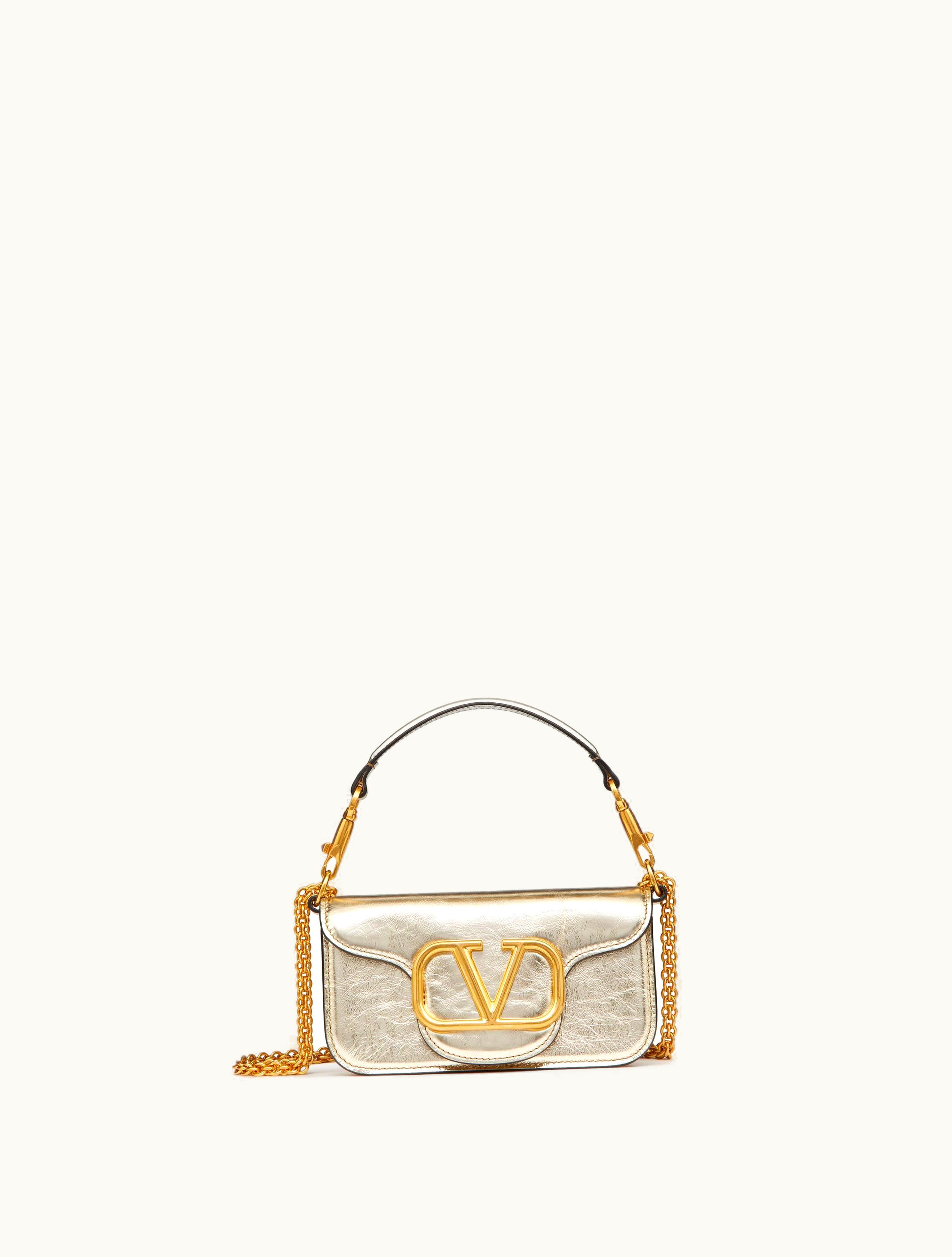 Valentino Valentino Small Locò Metallic Calfskin Shoulder Bag For Woman In Platinum