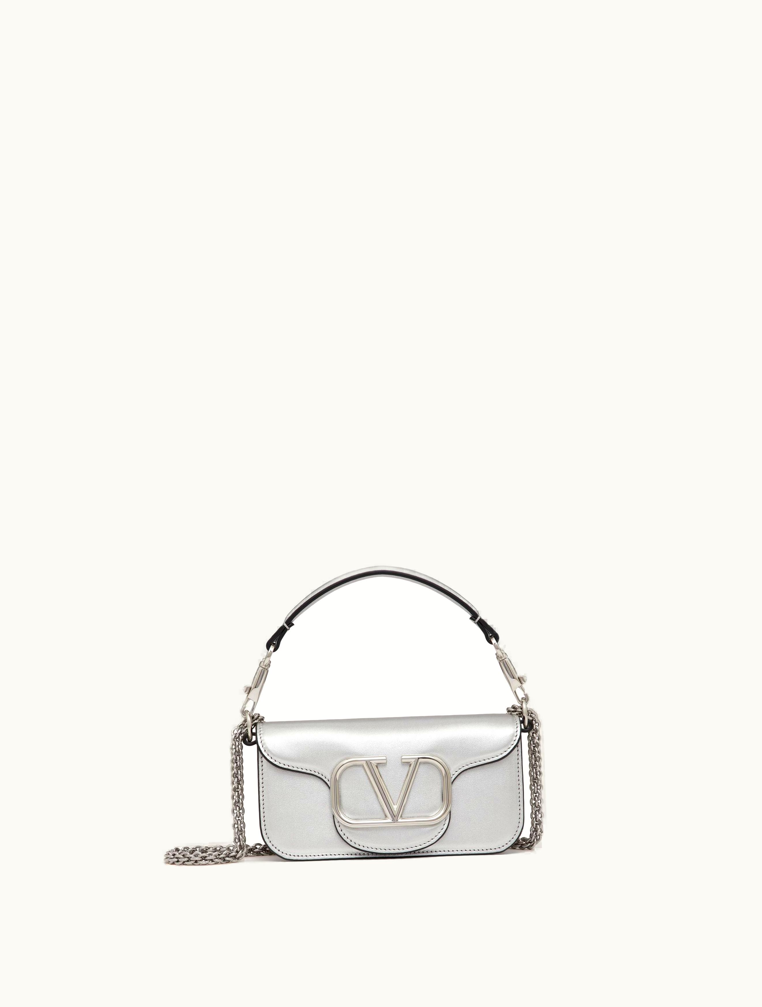 Valentino Valentino Small Locò Metallic Calfskin Shoulder Bag For Woman In Silver