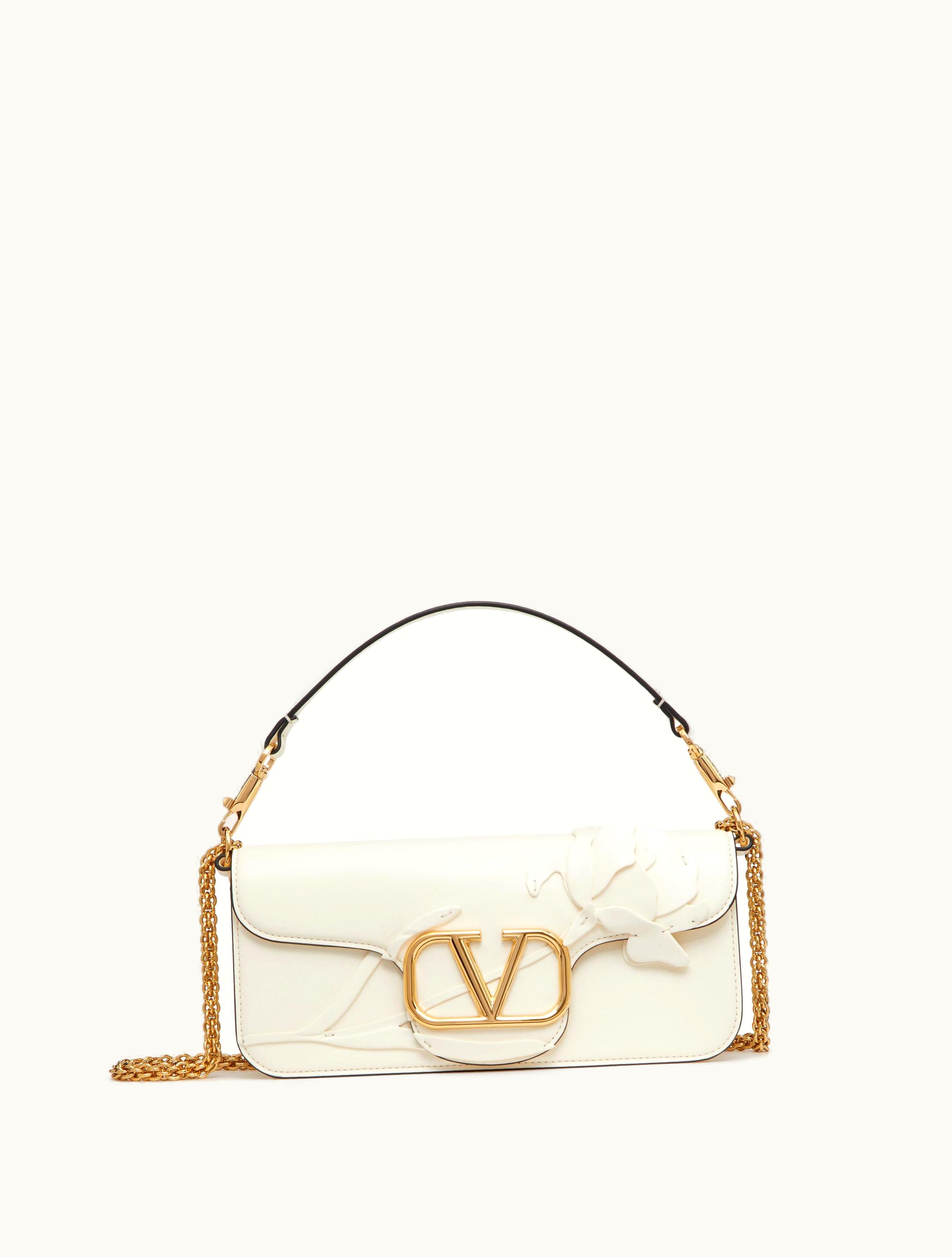 Valentino Valentino Locò Shoulder Bag With Applique Flowers For Woman In Ivory