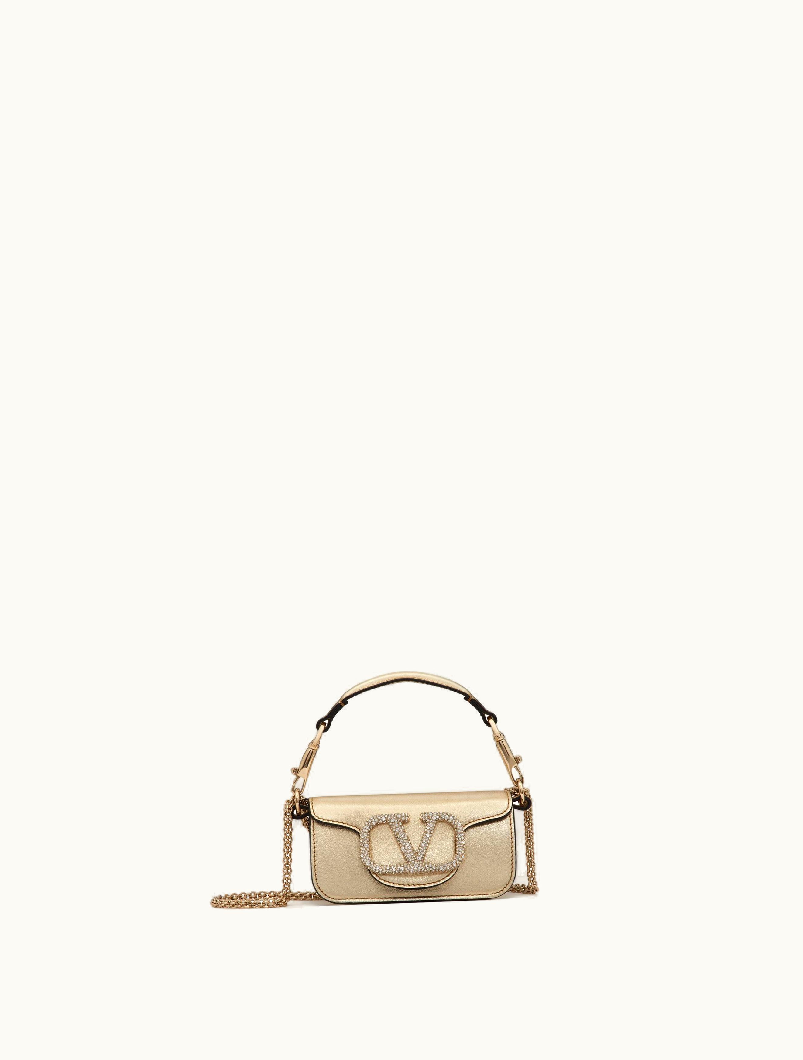 Valentino Valentino Locò Micro Bag With Chain And Jewel Logo For Woman In Platinum / Crystal