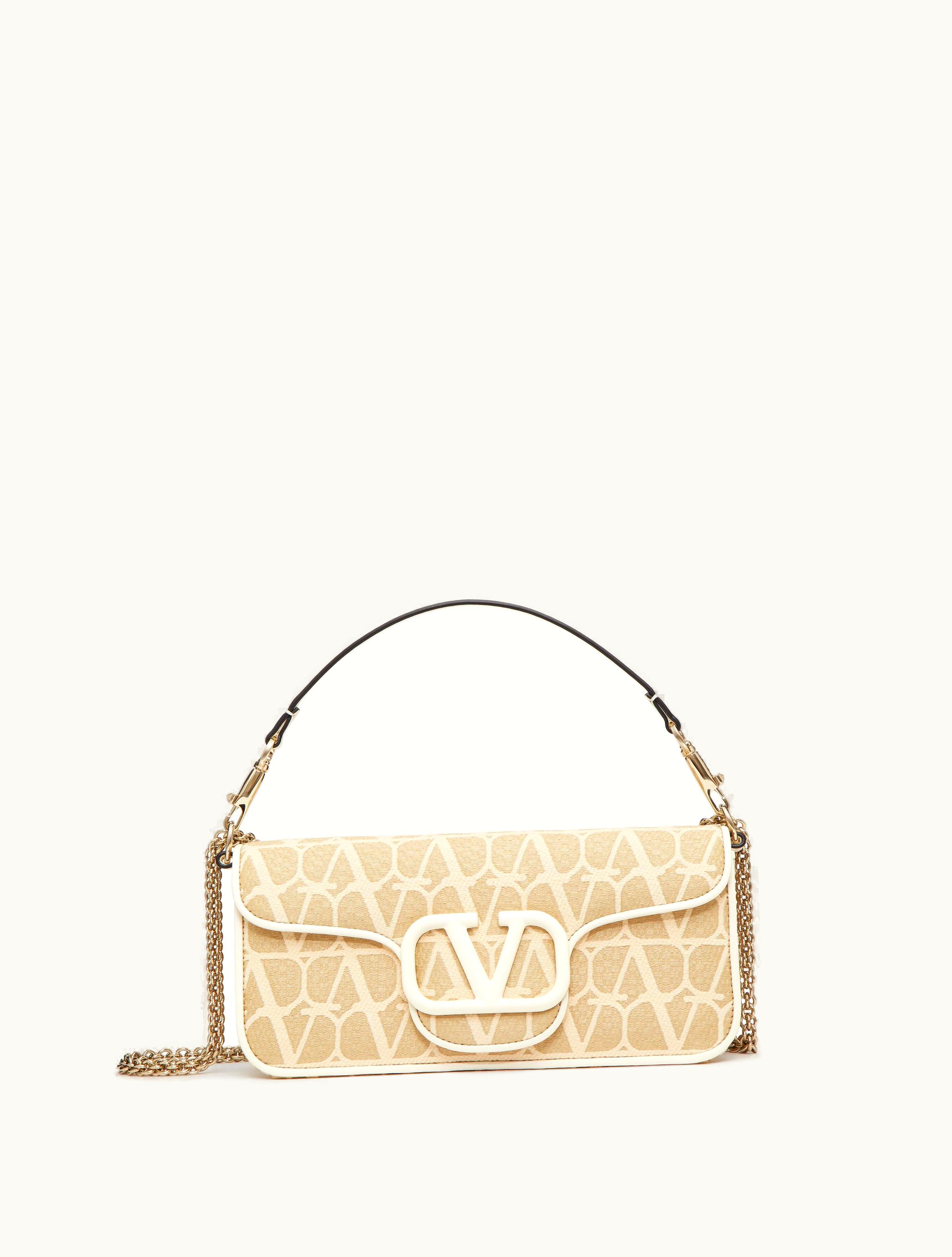 Valentino Valentino Locò Toile Iconographe Raffia Shoulder Bag For Woman In Natural / Ivory