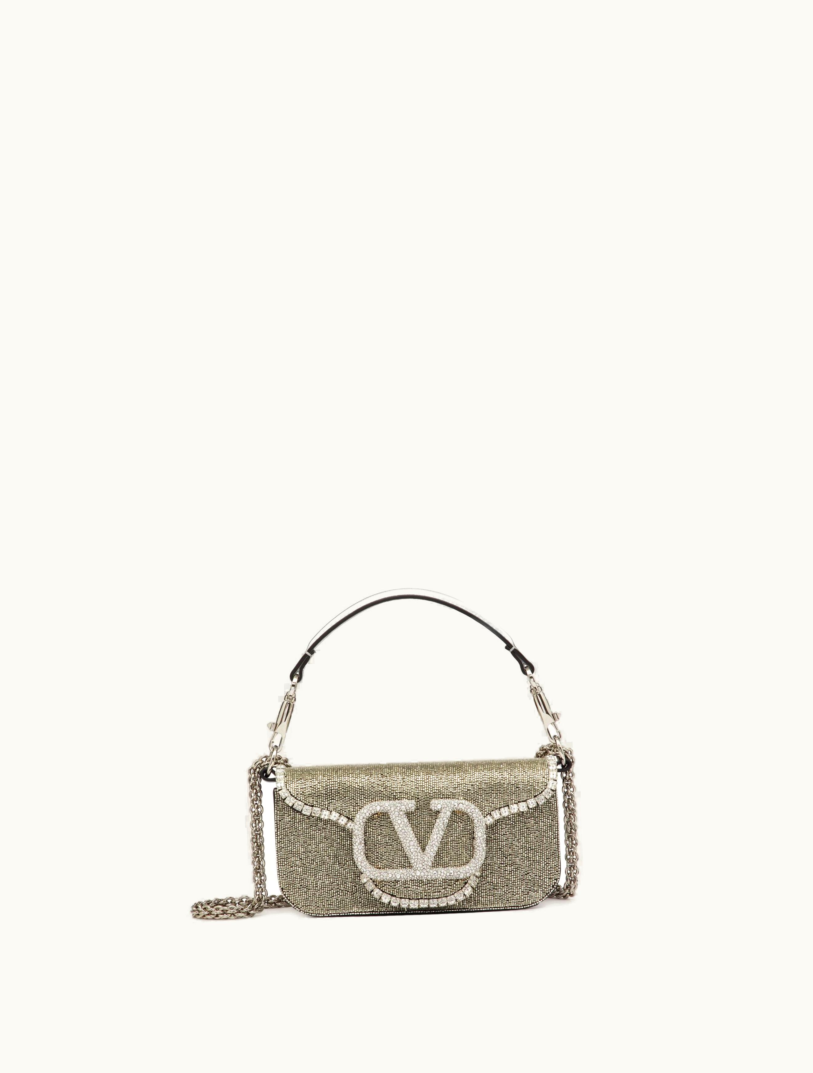 Valentino Valentino Locò Embroidered Small Shoulder Bag For Woman In Silver / Crystal