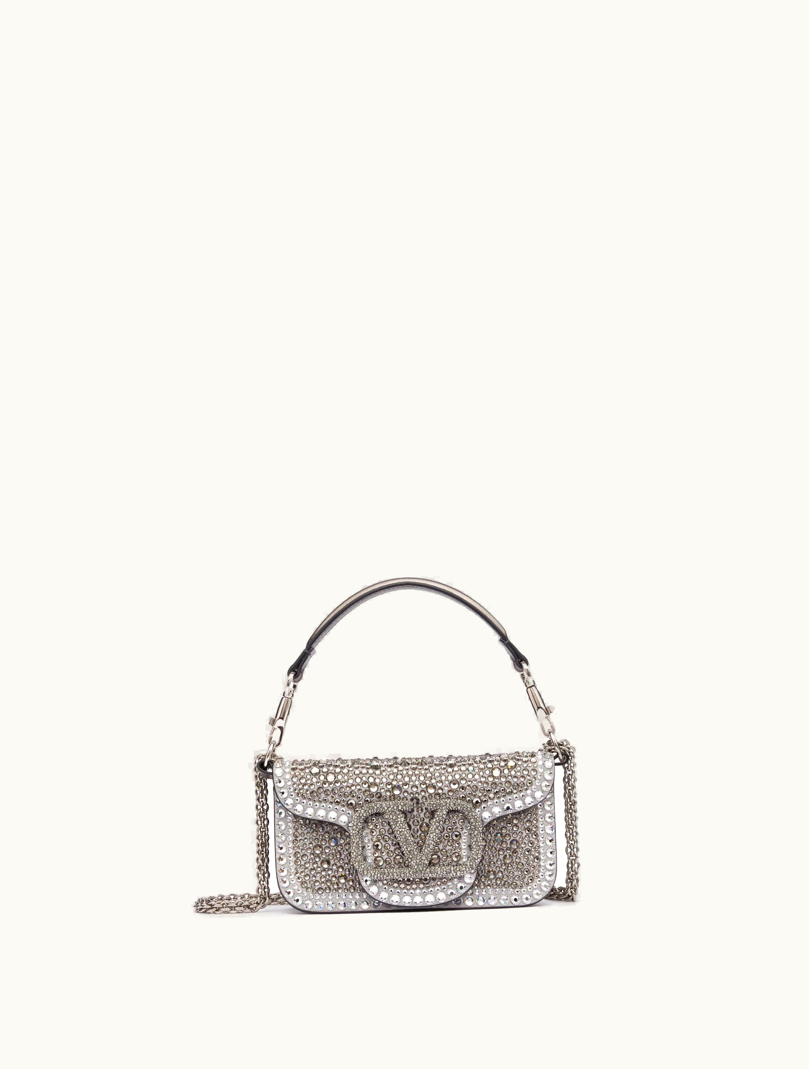 Valentino Valentino Small Locò Shoulder Bag With Rhinestones For Woman In Crystal / Black / Anthracite