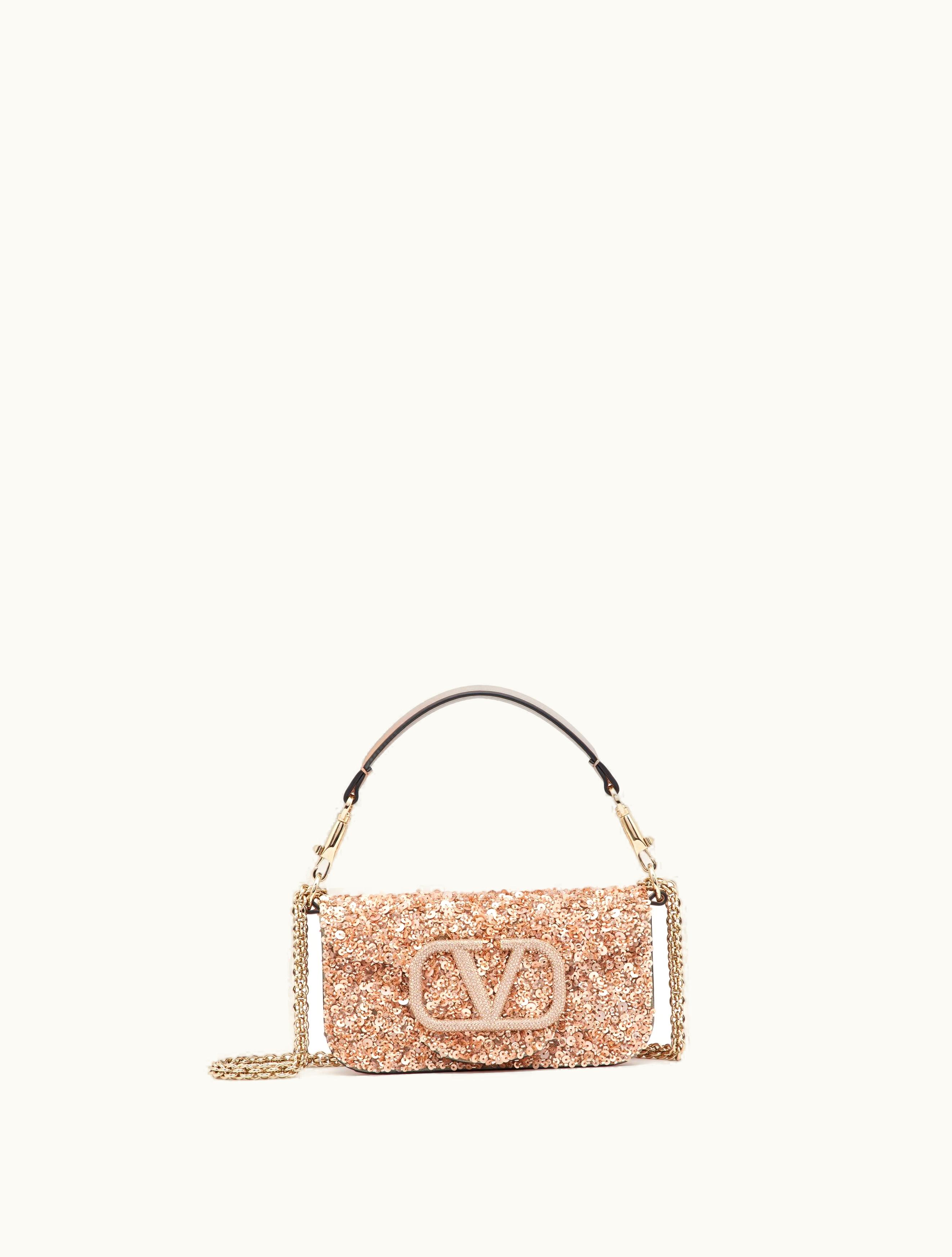 Valentino Valentino Locò Embroidered Small Shoulder Bag For Woman In Rose Mist