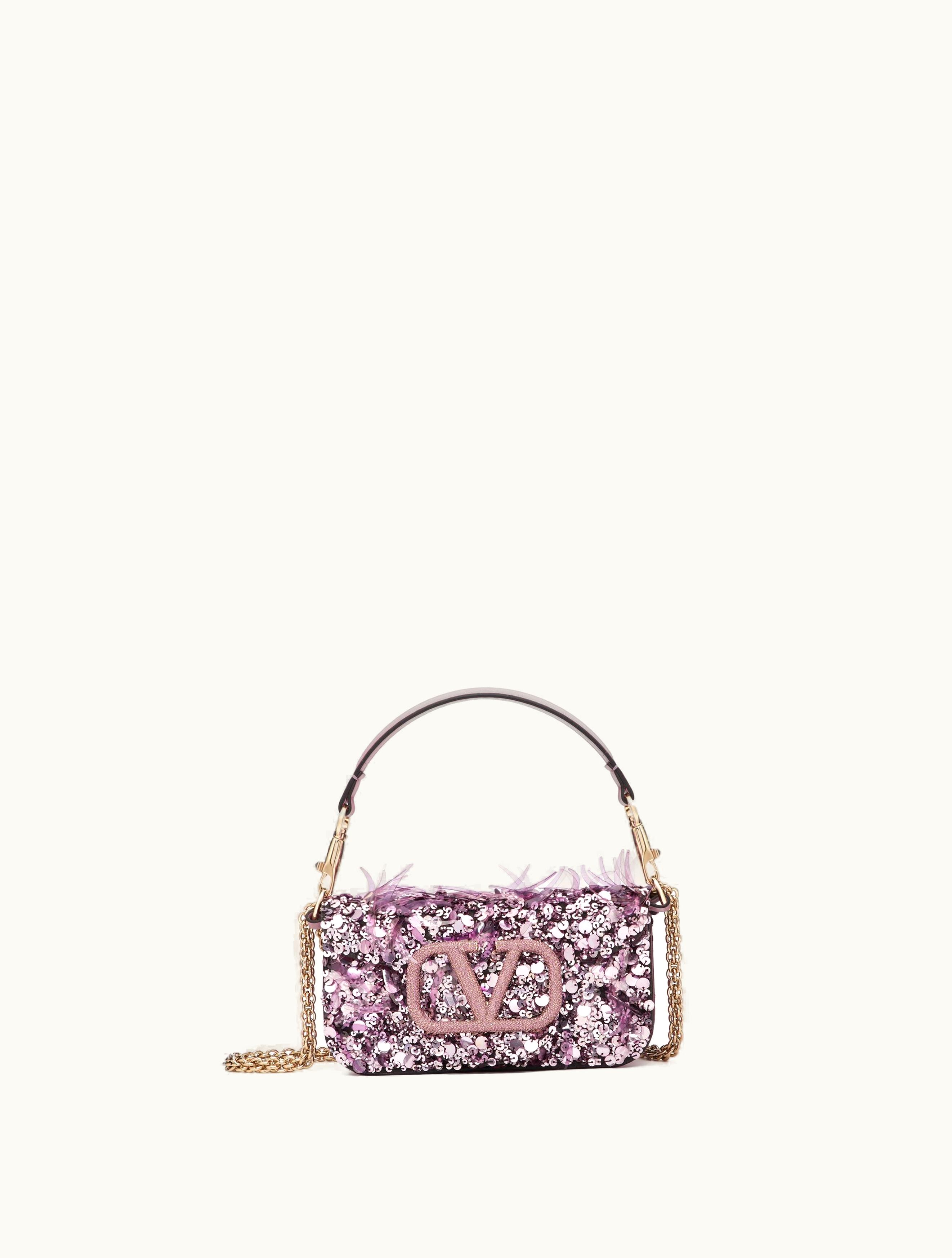 Valentino Valentino Small Locò Shoulder Bag With 3d Embroidery For Woman In Pink