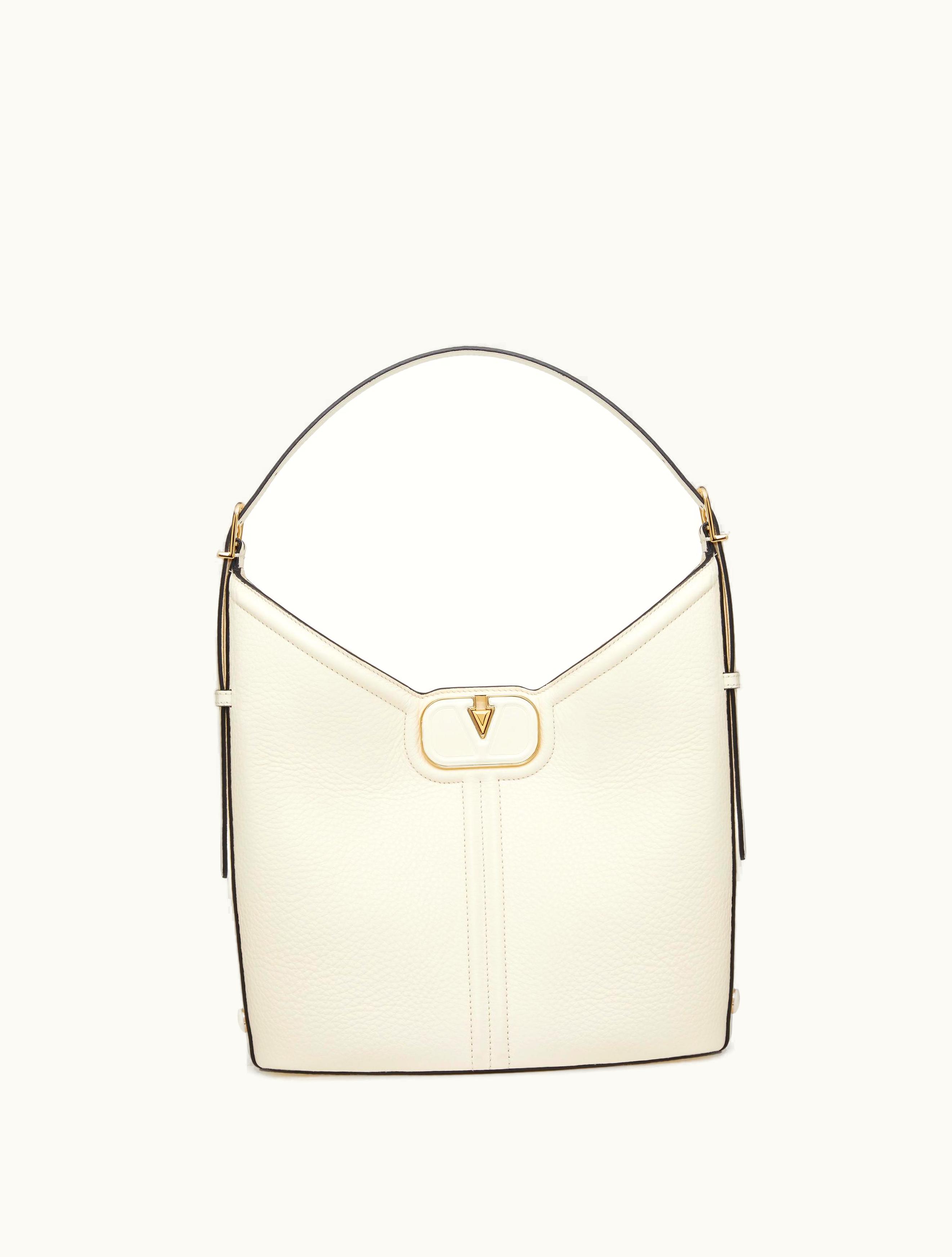 Valentino Valentino Vlogo Leather Hobo Bag In Grainy Calfskin For Woman In Almond