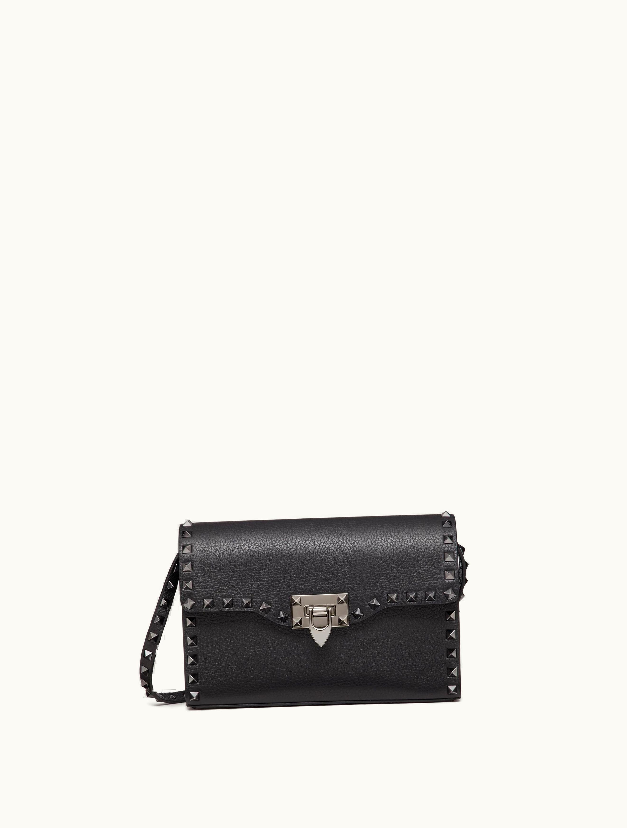 Valentino Valentino Small Rockstud Grainy Calfskin Crossbody Bag For Woman In Black BLACK