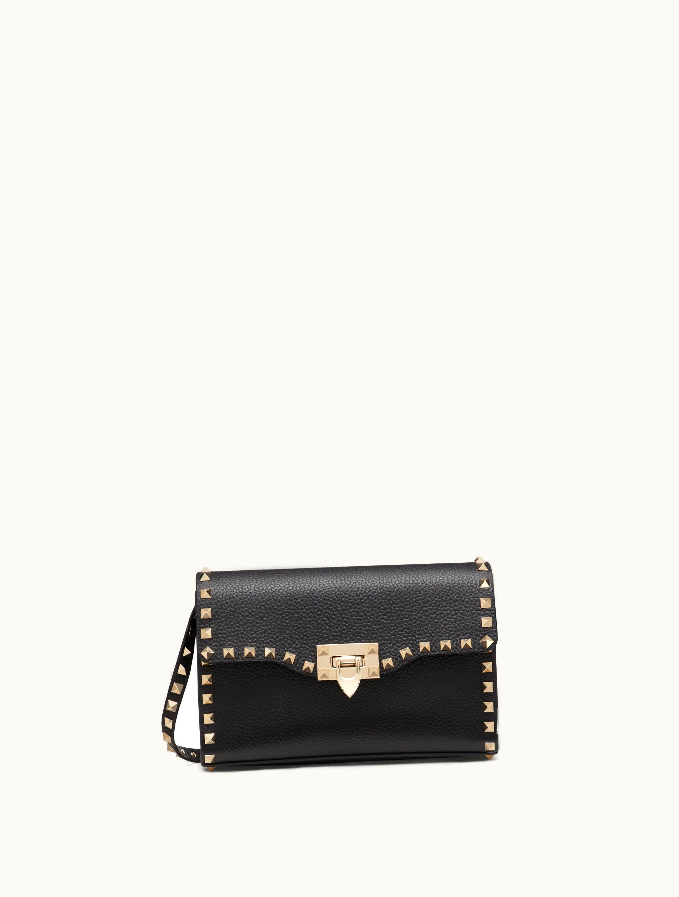 Valentino Valentino Small Rockstud Grainy Calfskin Crossbody Bag For Woman In Black WB0181VSF_0NO