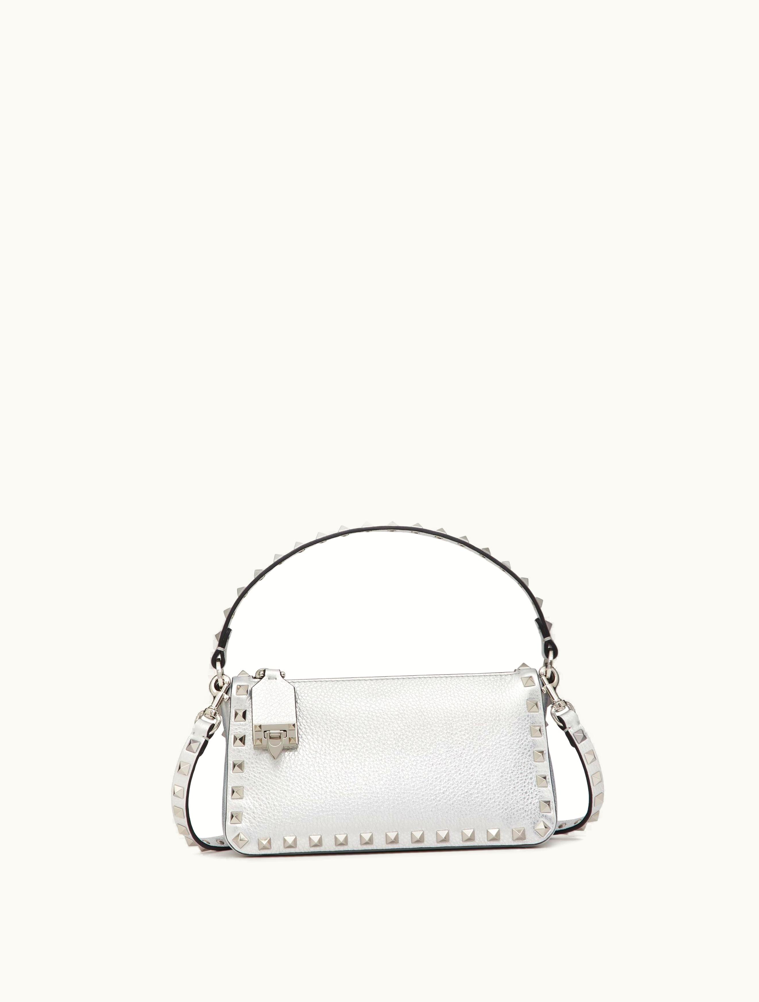 Valentino Valentino Small Rockstud Grainy Metallic Calfskin Crossbody Bag For Woman In Silver SILVER